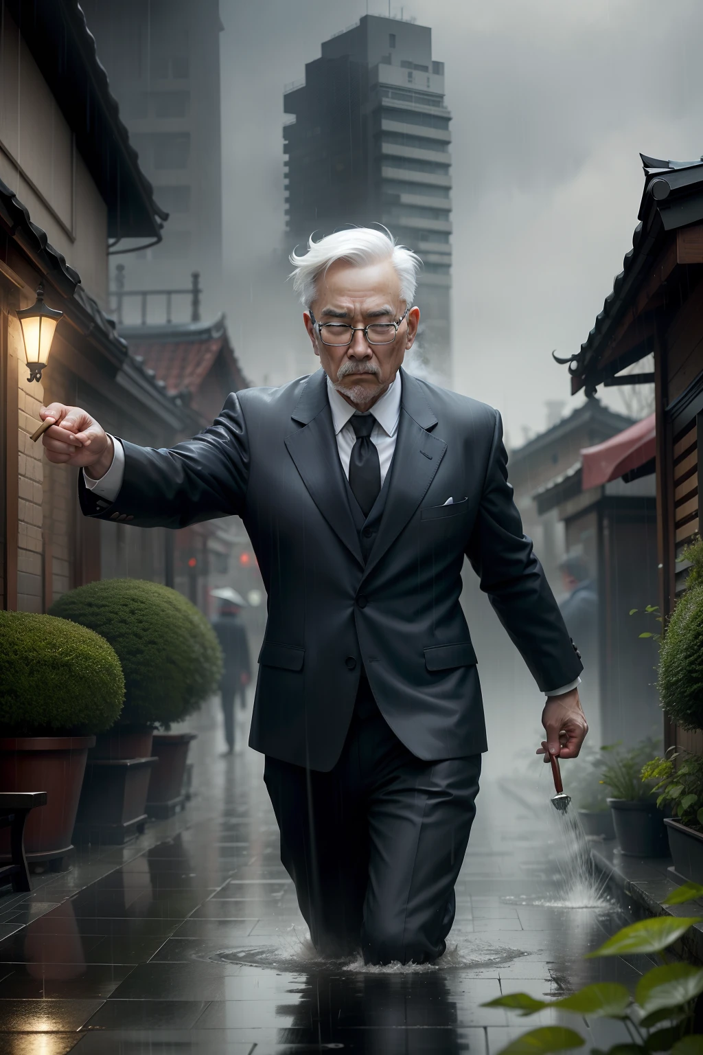 Realisticstyle,Gangnam smoke and rain,Old man punting