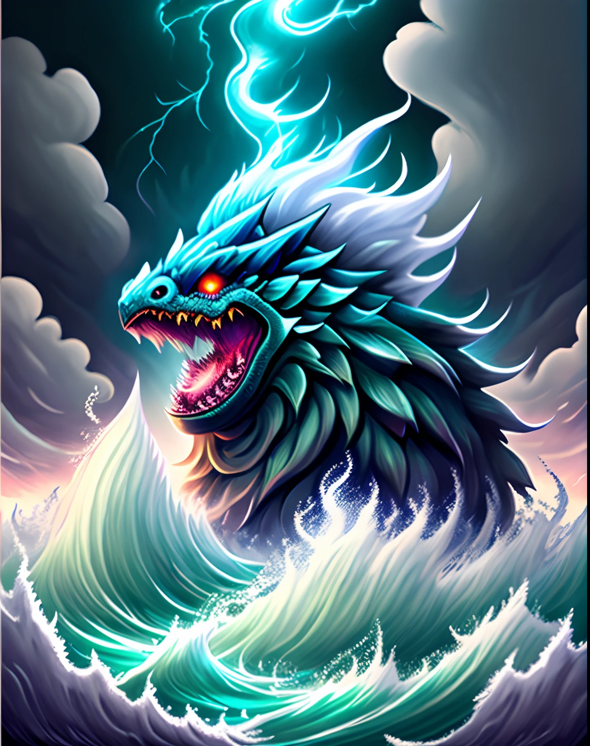 raging storm monster, fantasy creature digital art, d&d illustration