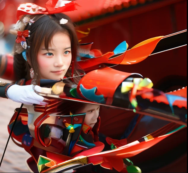 Close up portrait of young woman holding bow and bow, Yangtze
