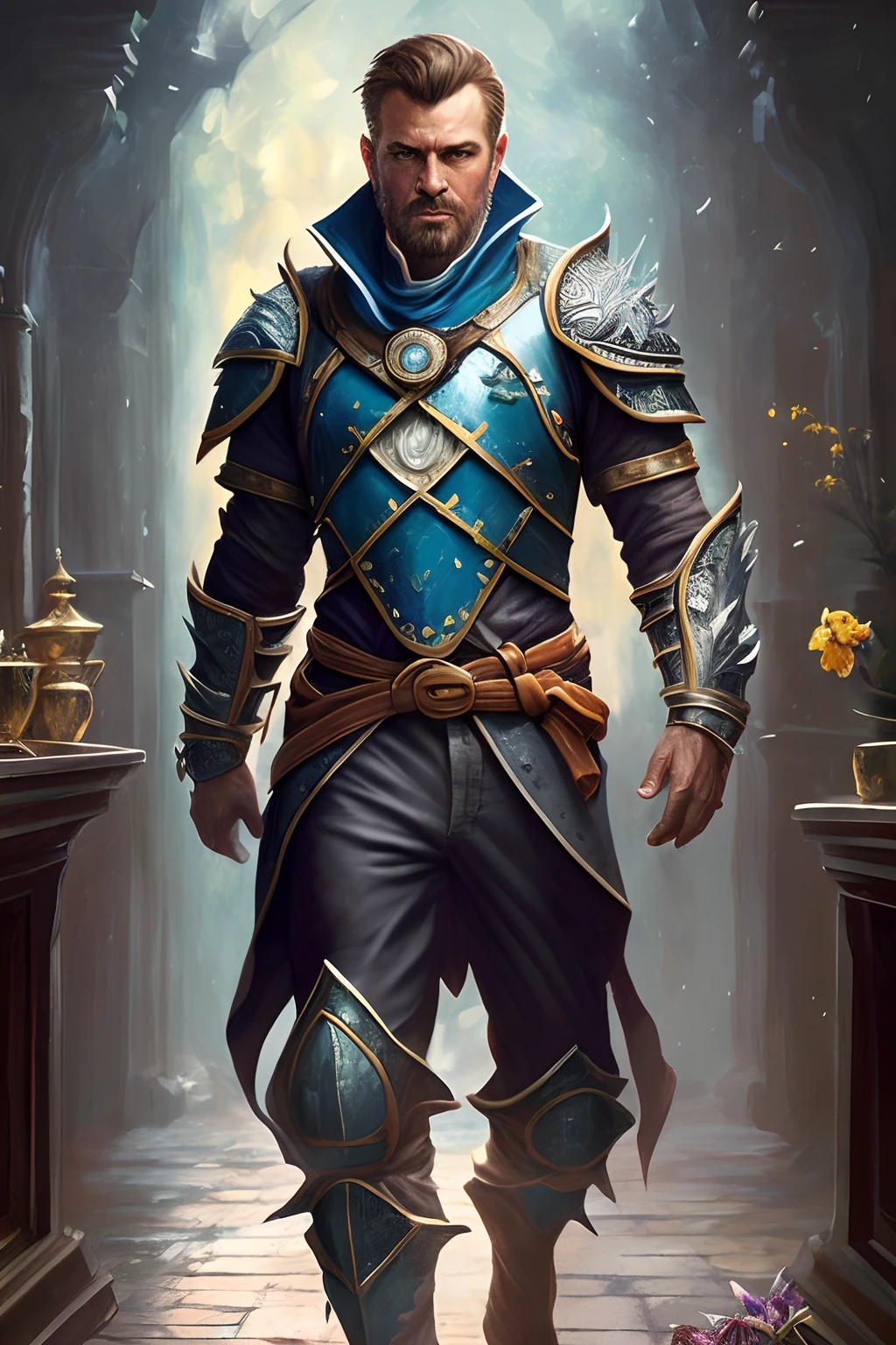 full body, walking pose, slow motion, (arcane mage:1.2) male with beard dirty blonde hair wearing full body multiple stitched layer (leather armor:1.2), (fabric with intricate pattern:1.2), (insanely detailed, bloom:1.5), (highest quality, Alessandro Casagrande, Greg Rutkowski, Sally Mann, concept art, 4k), (analog:1.2), (high sharpness), (detailed pupils:1.1), (painting:1.1), (digital painting:1.1), detailed face and eyes, Masterpiece, best quality, (highly detailed photo:1.1), 8k, photorealistic, (ecstatic:1.1), By jeremy mann, by sandra chevrier, by maciej kuciara, sharp, (perfectbody:1.1), realistic, real shadow, 3d, (inside of a tavern:1.2), (by Michelangelo) --auto --s2