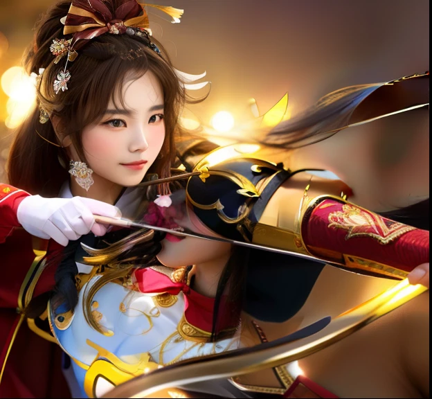 Close up portrait of young beauty woman with bow and bow, Yangtze