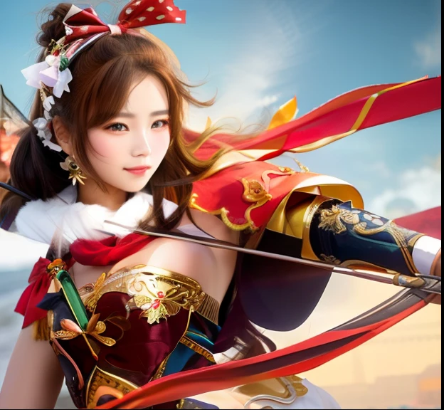 Close up portrait of young beauty woman with bow and bow, Yangtze
