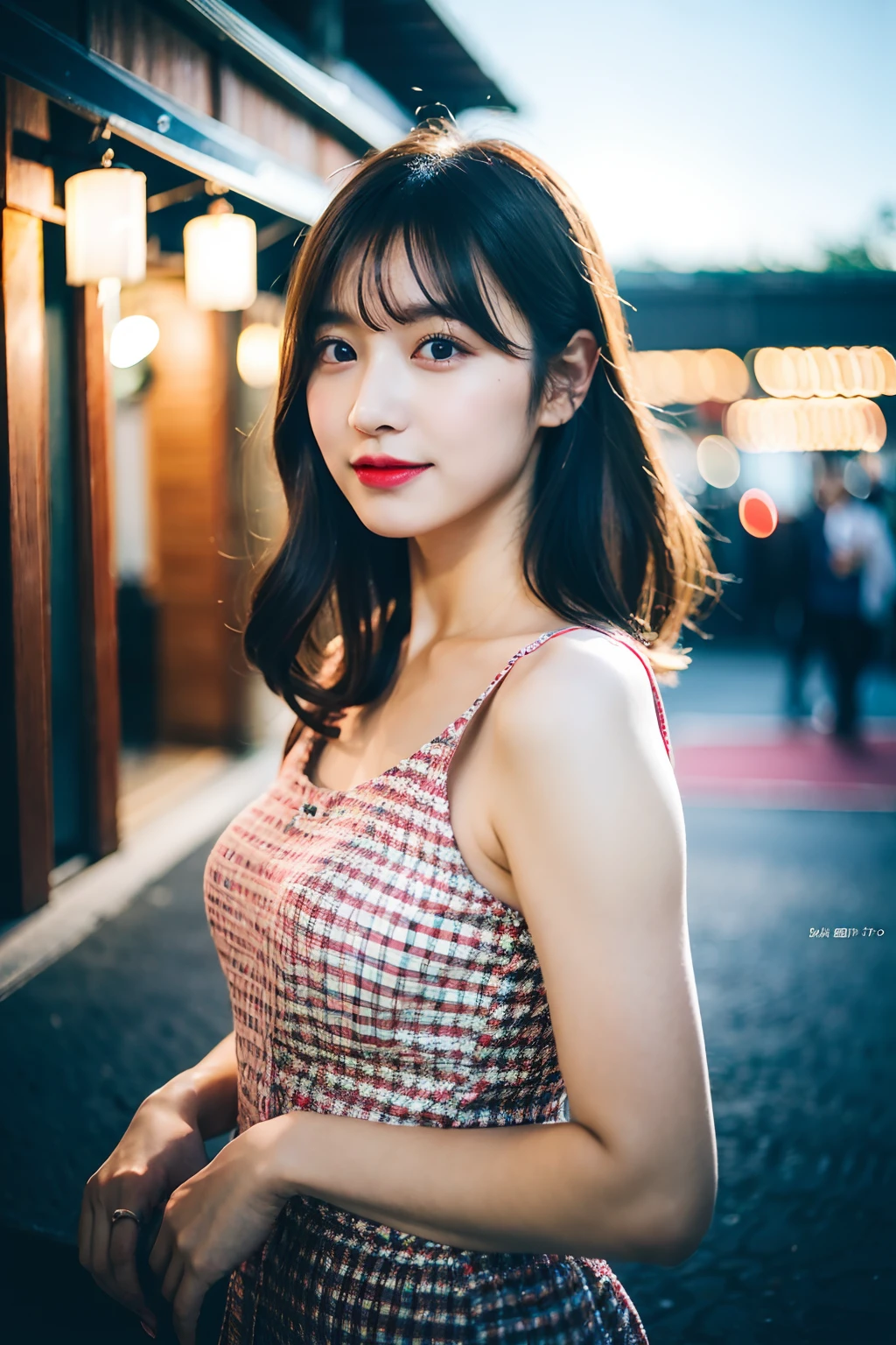 best quality ,masterpiece,ultra high res,(photo realistic:1.4), 1 girl, looking at viewer, Wearing Bandeau Dress: 1.1, korean famous actress, very beautiful,kawaii, Cinematic, 35mm lens, f/ 1. 8, accent lighting, 8k, in Japan