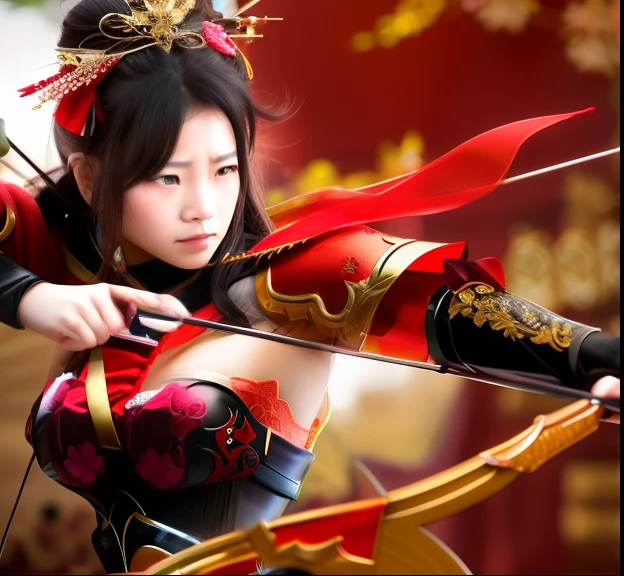angry looking face、Close up portrait of young beauty woman with bow and bow, Yangtze