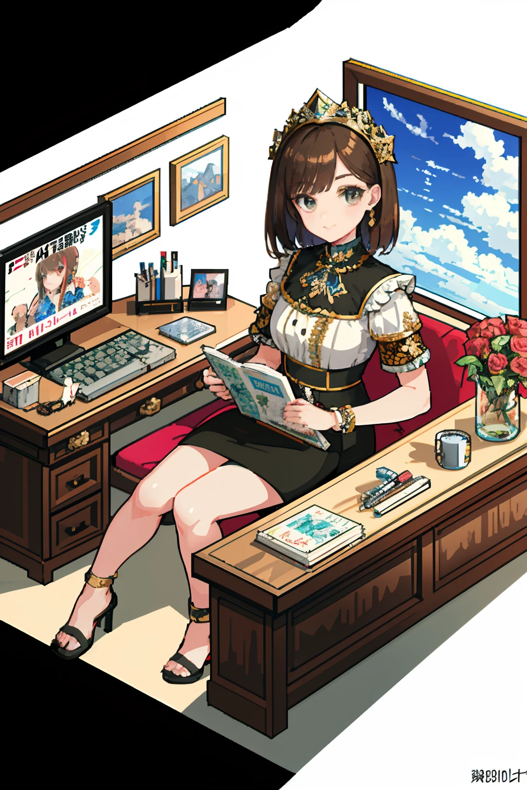 (8k, highest quality, best quality, masterpiece, highly detailed:1.2),
1 magazine, fashion magazine, brown hair, red shadow