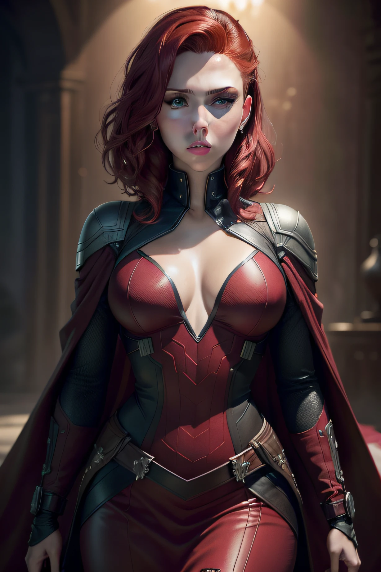 (masterpiece), (best quality), (photorealistic:1.3), 8k, detailed skin texture, detailed cloth texture, beautiful detailed face, intricate details, ultra detailed, scarlett johansson, Black Widow in the style of the Captain America, straight red hair, (full-length body:1.2)
