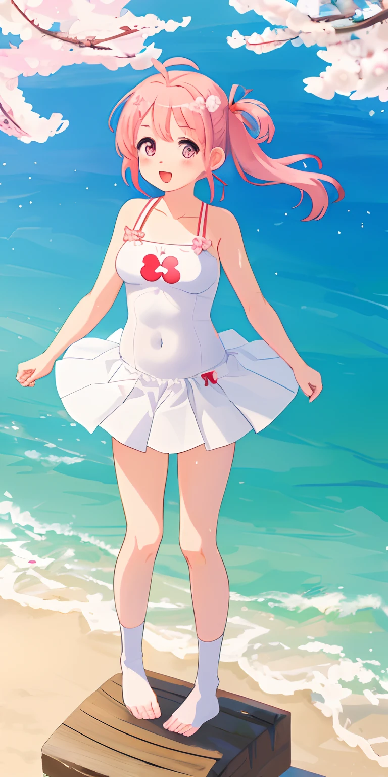 Sakura Kinomoto), 1 girl, white swimsuit, standing on her feet, segurando uma carta, 4k, (Alta qualidade), (alta resolução),