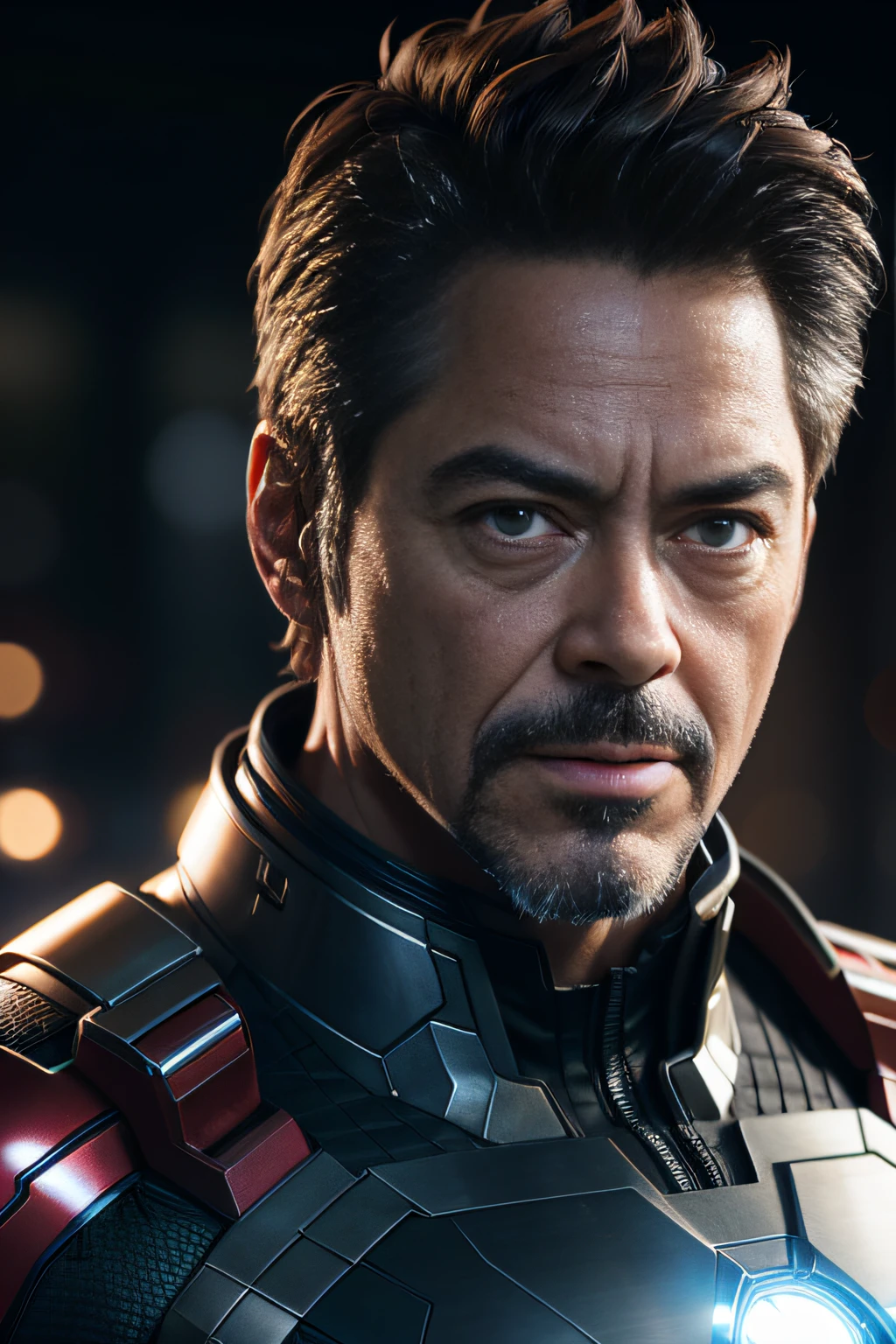 Marvel, Old man Tony Stark, realistically, dynamic lights, old, gray stubble, full shoot, (extremely detailed CG unity 8k wallpaper), trending on ArtStation, trending on CGSociety, High Detail, Sharp focus, dramatic, photorealistic