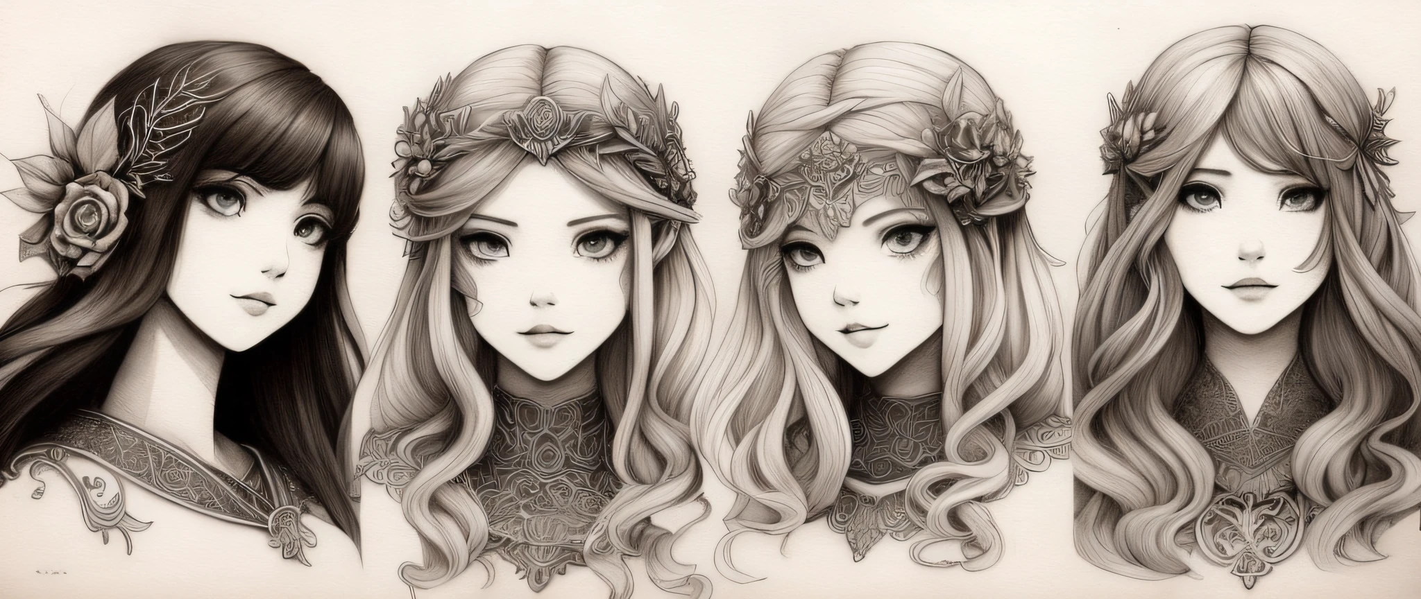 Sketches of two women sitting in a boat on the water, bela arte de linha, anime fantasy illustration, arte de linha requintada, detailed fantasy illustration, beautiful gemini good and evil, Estilo de desenho bonito, arte estilo fantasia, intricate manga drawing, high quality sketch art, anime illustration, fanart requintada altamente detalhada, epic tale of the twin sisters, Lineart Behance HD |, desenho de fantasia