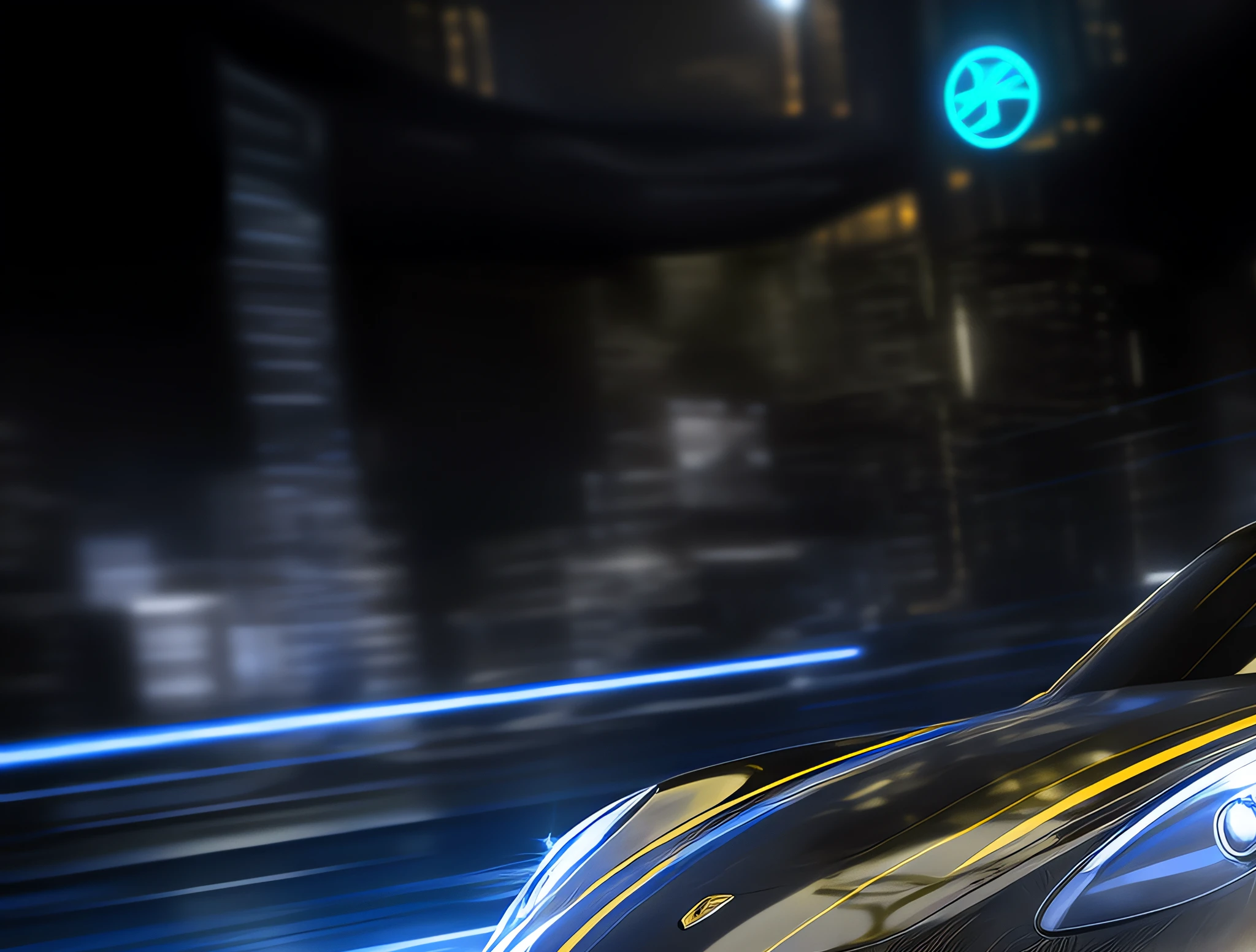 Arafed carro esportivo com luzes amarelas em uma rua da cidade, Vray Neon Brilhante, Octane CGsociety, renderizado em keyshot, 3d high octane render, daniel maidman octane rendering, produto futurista carro tiro, transportation design render, vehicle concept photo!!, pintado digitalmente, 3 d render mesmo aceso, trono, car with holographic paint