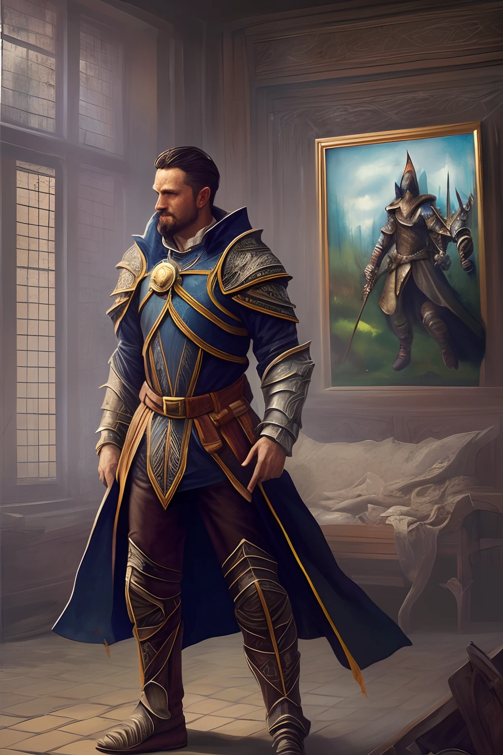 full body, walking pose, slow motion, (arcane mage:1.2) male with black hair wearing full body multiple stitched layer (leather armor:1.2), (fabric with intricate pattern:1.2), (insanely detailed, bloom:1.5), (highest quality, Alessandro Casagrande, Greg Rutkowski, Sally Mann, concept art, 4k), (analog:1.2), (high sharpness), (detailed pupils:1.1), (painting:1.1), (digital painting:1.1), detailed face and eyes, Masterpiece, best quality, (highly detailed photo:1.1), 8k, photorealistic, (ecstatic:1.1), By jeremy mann, by sandra chevrier, by maciej kuciara, sharp, (perfectbody:1.1), realistic, real shadow, 3d, (inside of a tavern:1.2), (by Michelangelo) --auto --s2