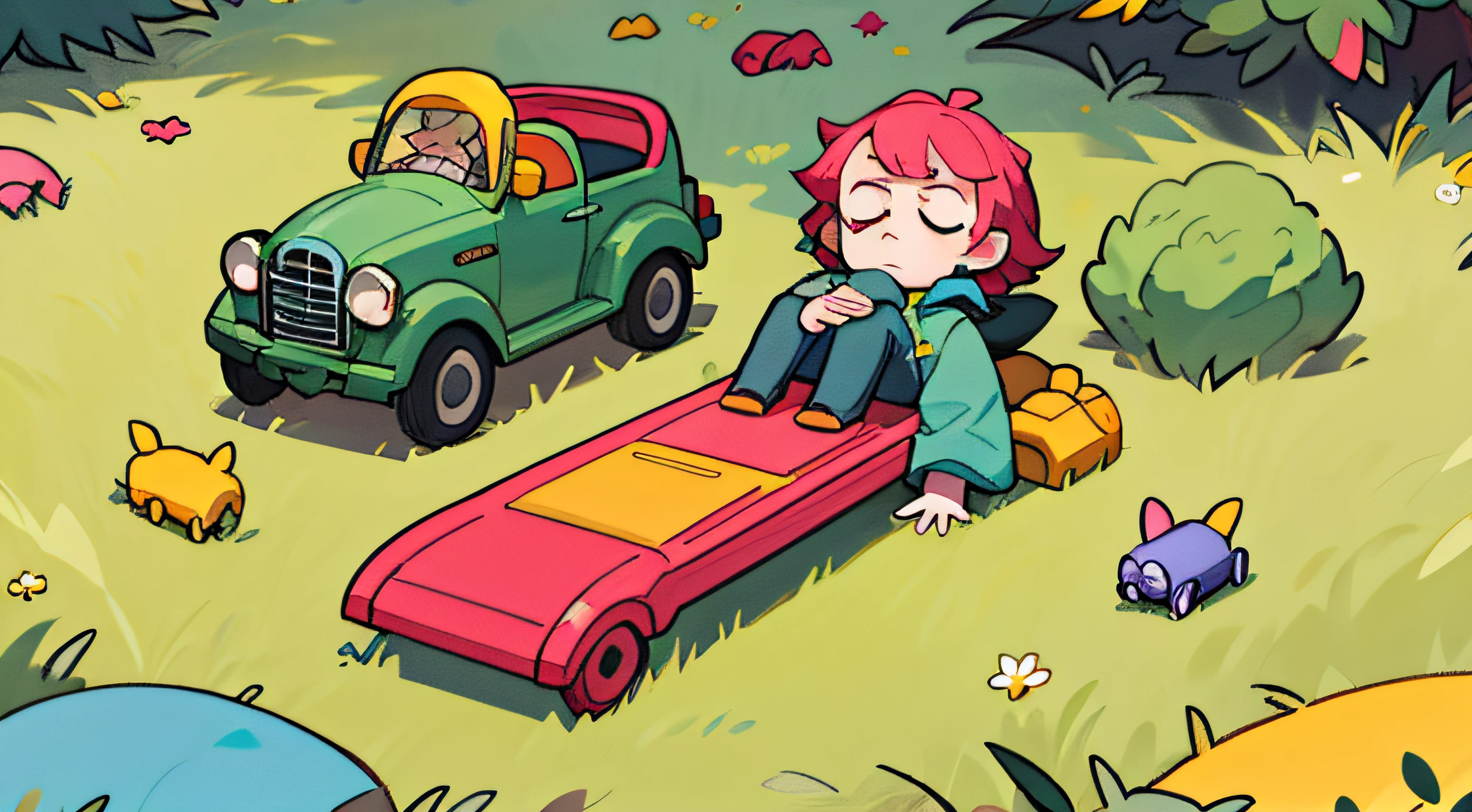 colorful pretty yard, child toys, tired in ground