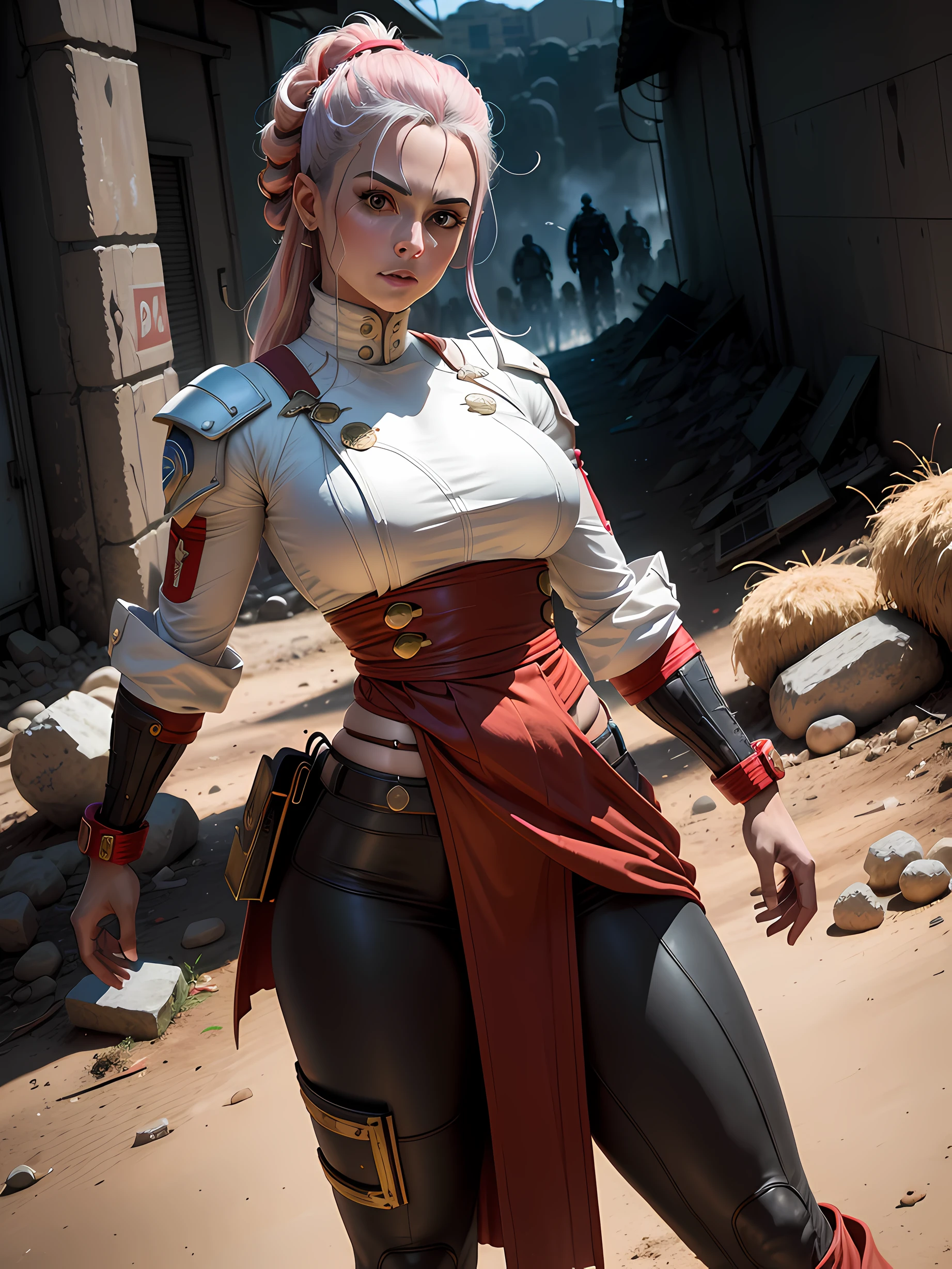((Dee Jay, personagem do jogo street fighter)), (Traje branco com faixa vermelha na cintura:1.2), in a battlefield setting in the middle of a destroyed city, Auto retrato frontal, posing for camera, 24 mm, (((foco nítido:1.5))), (((profundidade de nitidez:1.5))), (fotorrealista:1.5), (textura da pele:1), cinemactic, hiperdetalhado,