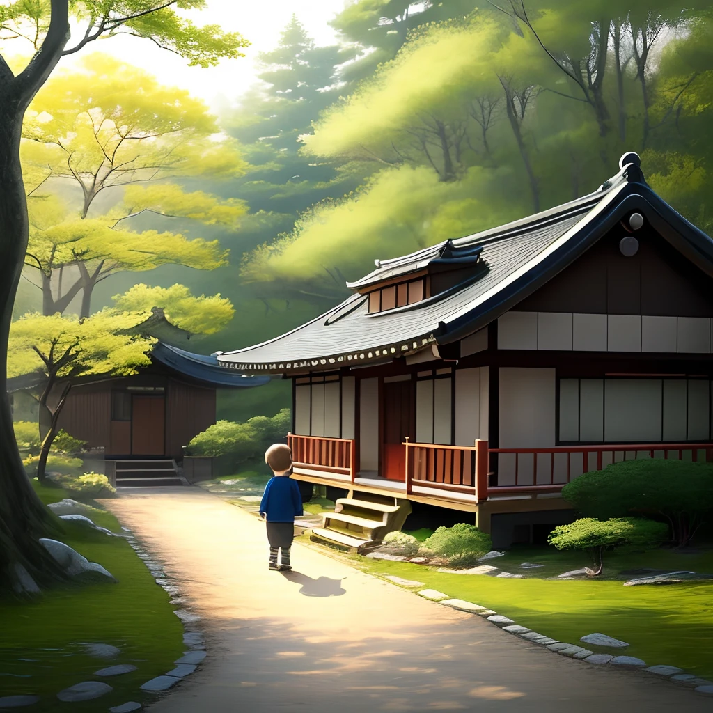 The lives with his grandmother in a small yard by the forest。