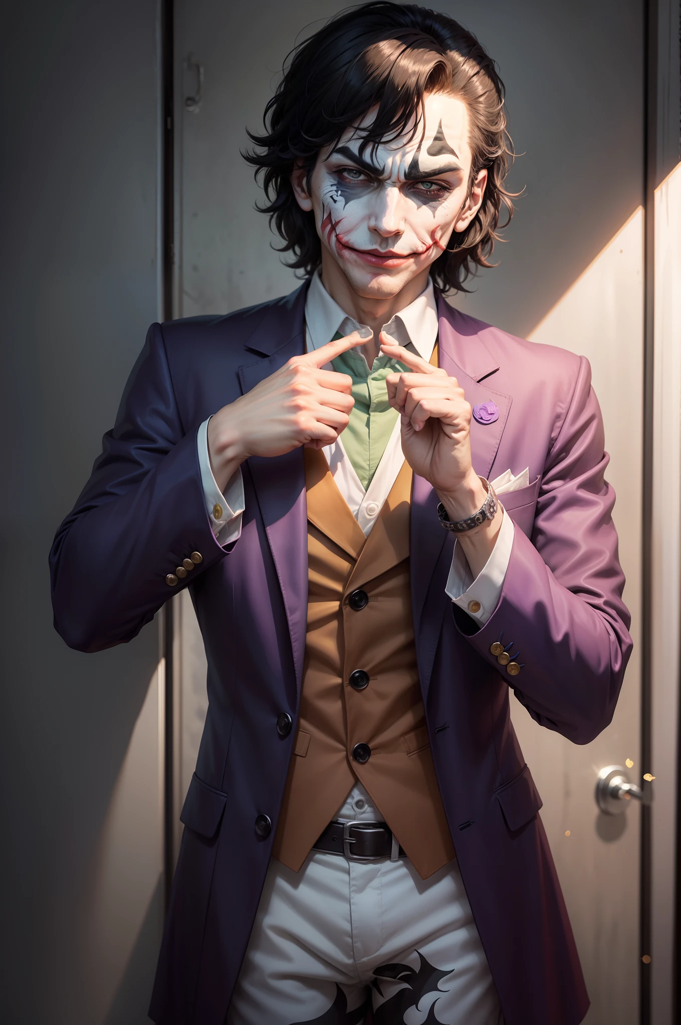 Joker haciendo el gesto chin mudra