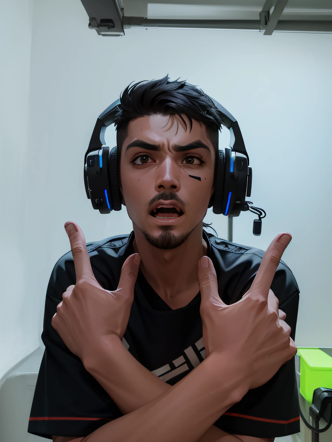 um ninja de mascara segurando armas neon , cinematico 8k