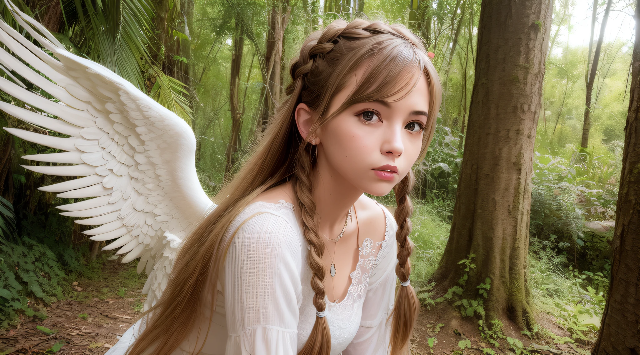 blondie ANGEL na floresta, long hair braids.