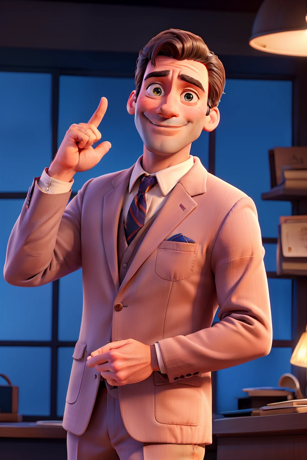 Jon Hamm smiling pointing with his hand to the left