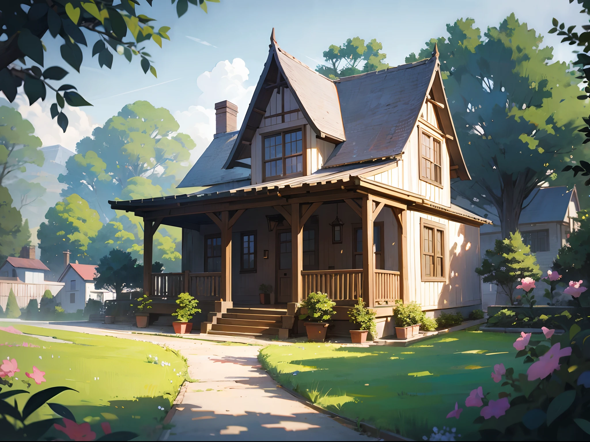 western farmhouse with garden, highly detailed, beautiful,16k, intricate detail, photorealism, architectural magazine