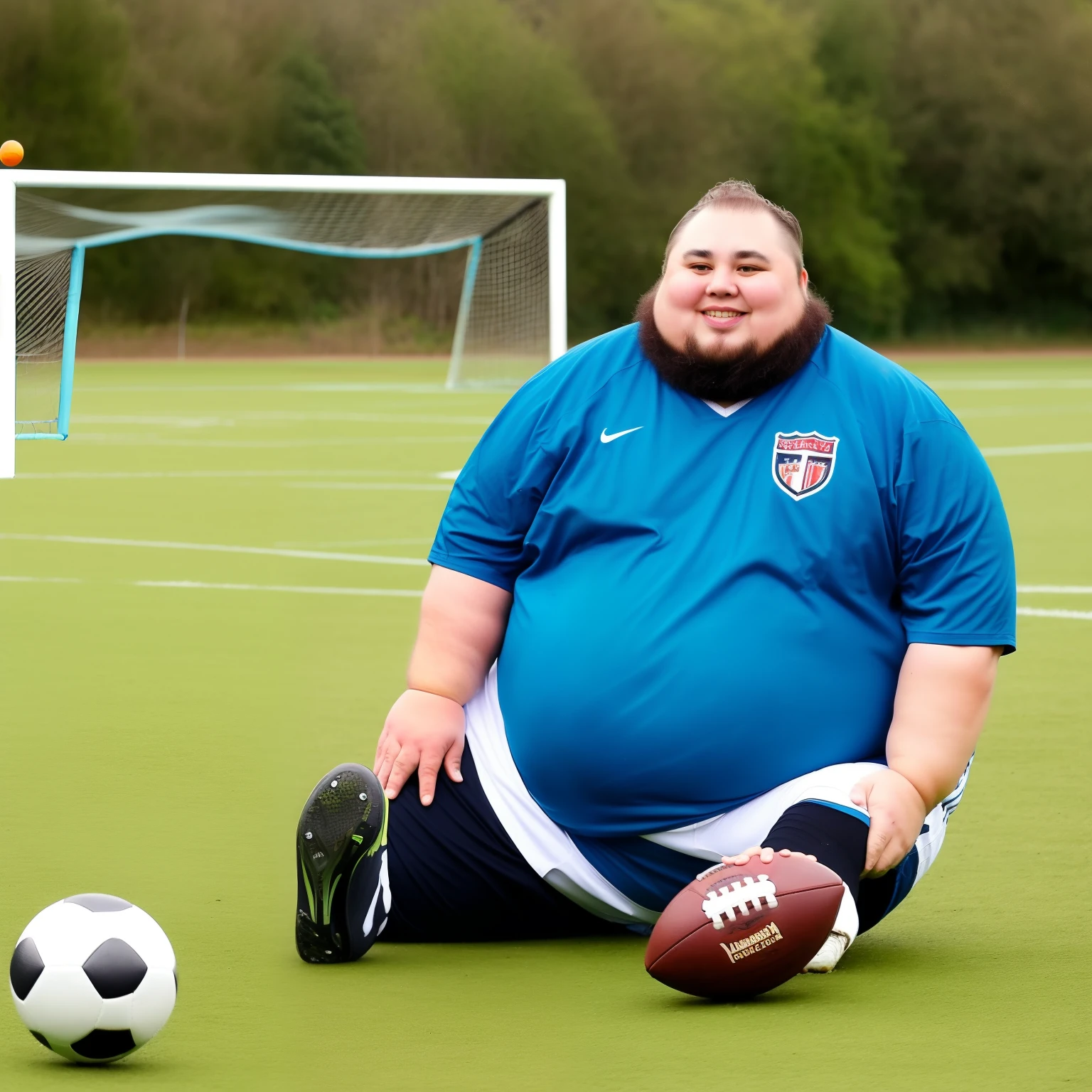 A fat man with a mole in his eyebrows, green clothes, likes to play football
