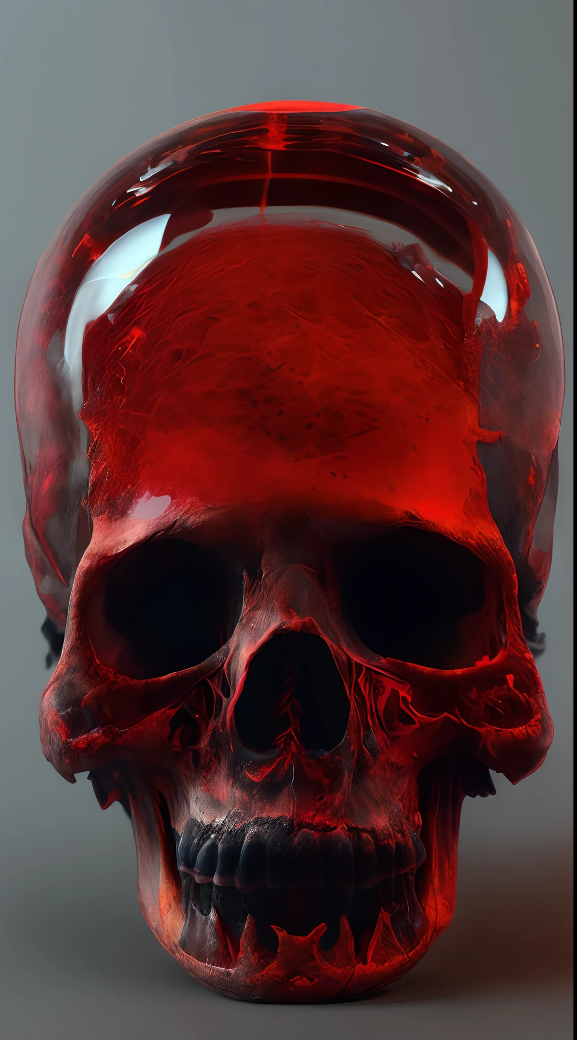 Skull with dark and red glow, Midjourney, glass inside