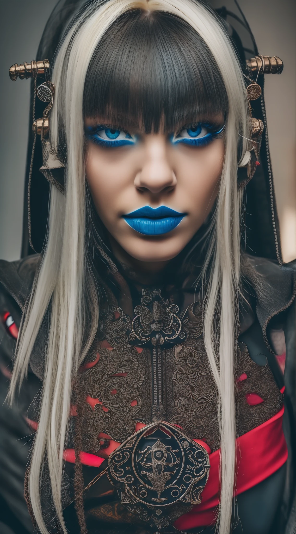 Face with blue eyes and blue lips