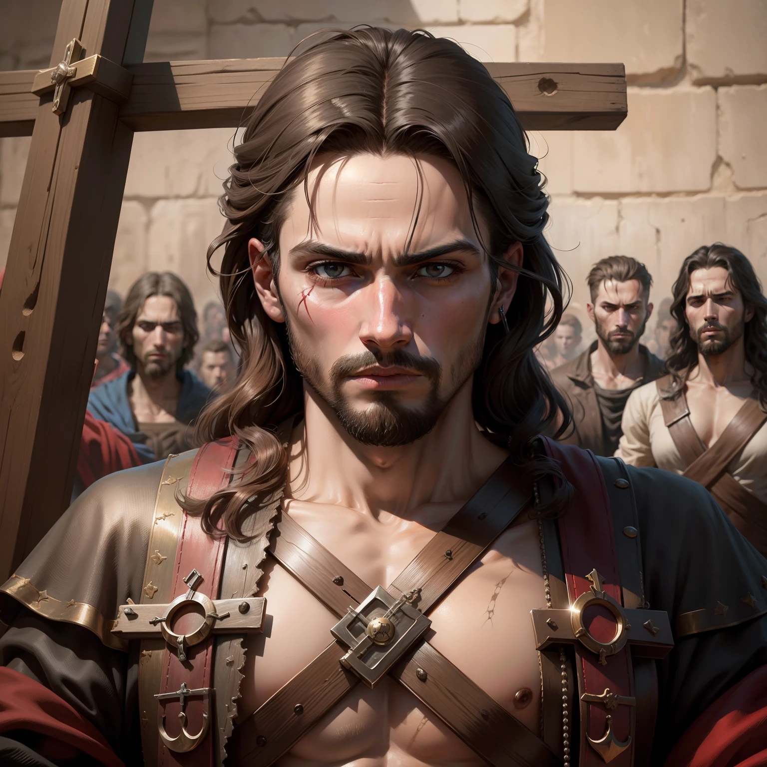 Judas crucificado, Rosto hiper-realista, detalhes excepcionais, max quality