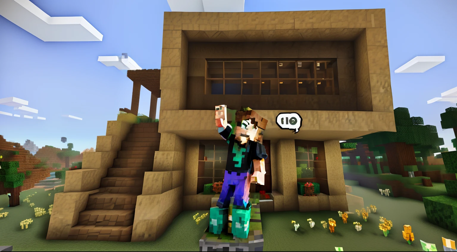 There is a man standing in front of a house with a box on his head, do lado de fora de uma casa, gigachad em minecraft, Joe Biden em Minecraft, estilo minecraft, em Minecraft, estilo de minecraft, Minecraft construir, Elon Musk em Minecraft, Captura de tela de Minecraft, em estilo de minecraft, steve, Minecraft, minecraft captura de tela, Blocky como Minecraft