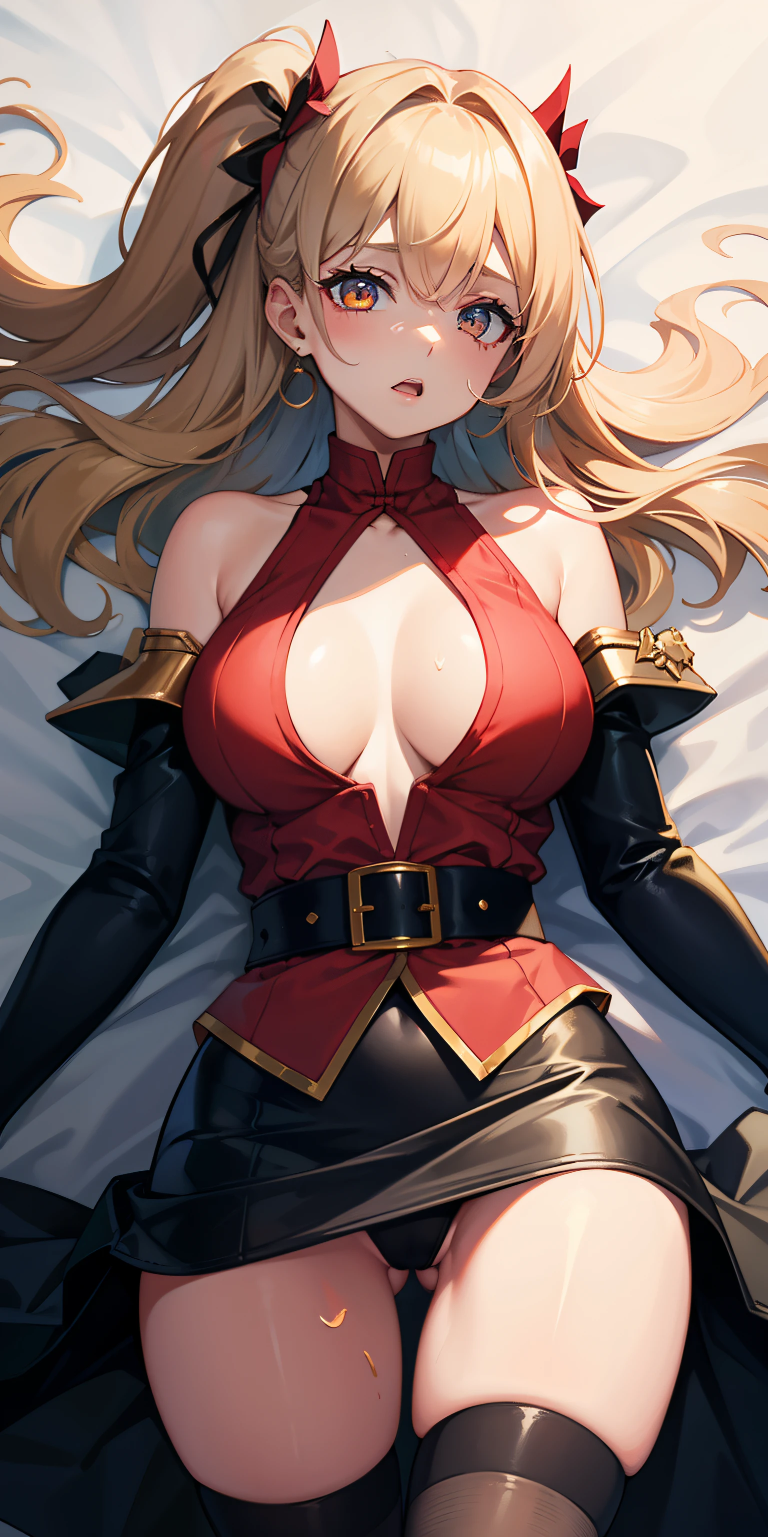 ((Little sister)), 1girl, realisticlying, best qualtiy, ((((Bodily fluids flow down the : 1.5),(Body fluids run down the thighs:1.8))), ((Golden eyes)), (With your mouth open),(eye closeds))), (Be red in the face)))), lowerbody, (Low neckline), (20 yrs), ((Over-the-knee stockings: 1.5)), (Large breasts)), (Raised : 1.8))))), (((((opening legs: 1.8))