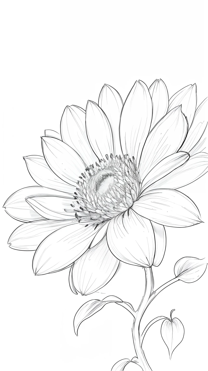 flower, line drawing background, white background, monochrome, line drawing, ((sketch))