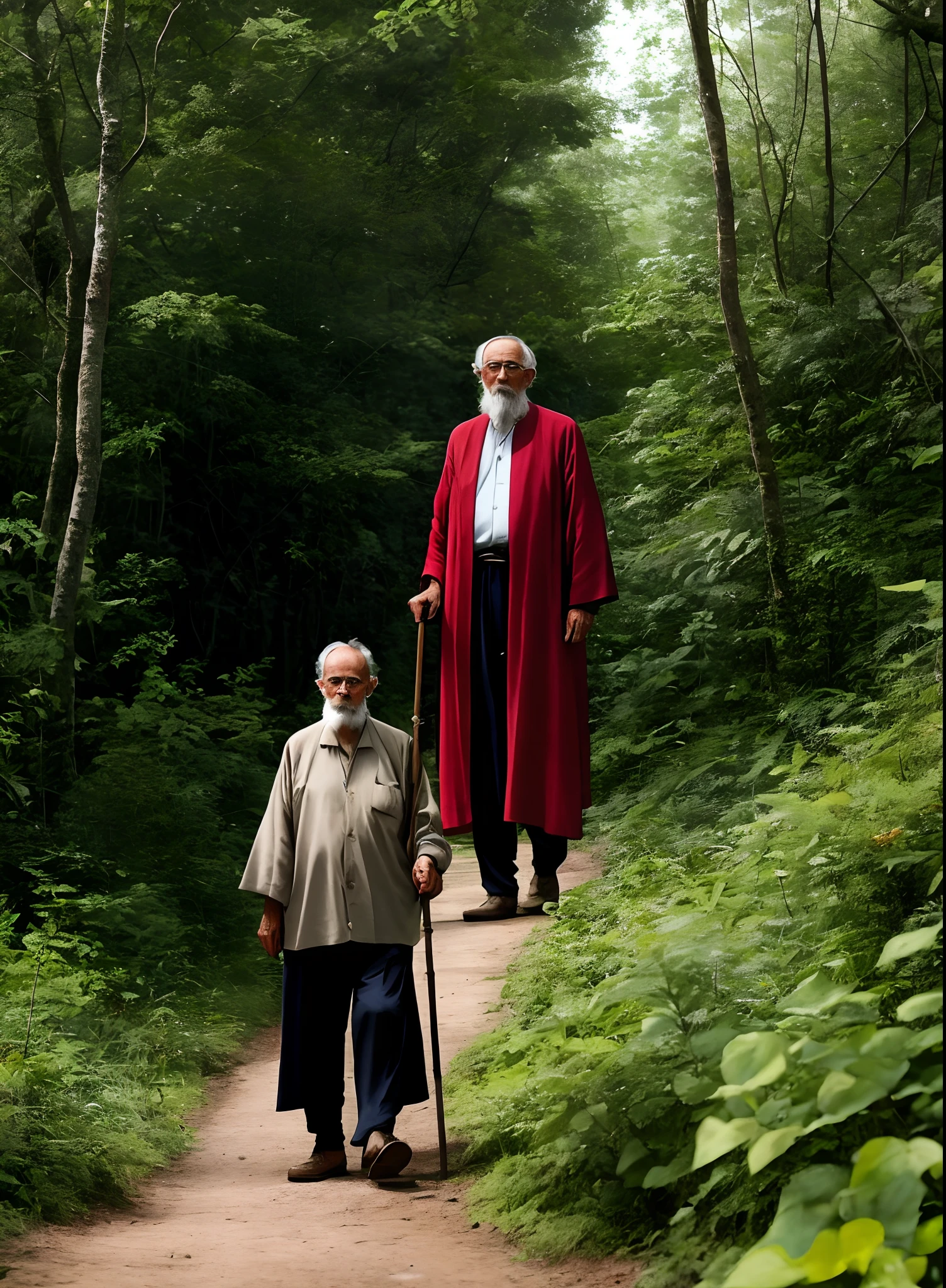 A 70-year-old male hermit standing full-length; forest dweller. Best quality image, no shadows, limbs and perfect face.