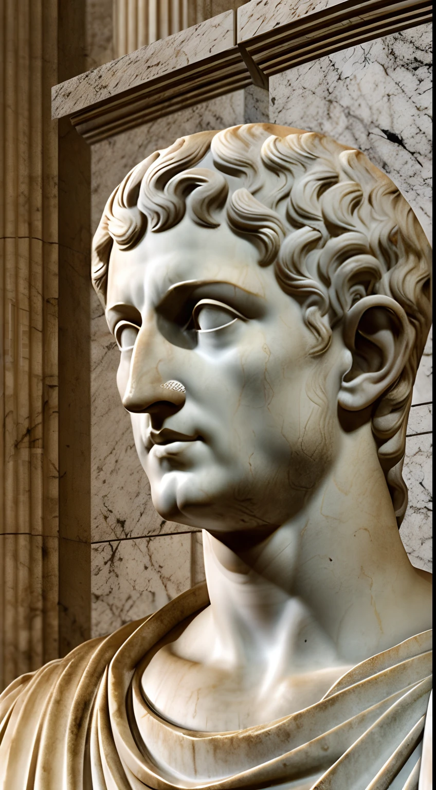 Portrait, realism, photorealism, ancient Roman emperor, as a white marble statue --auto --s2