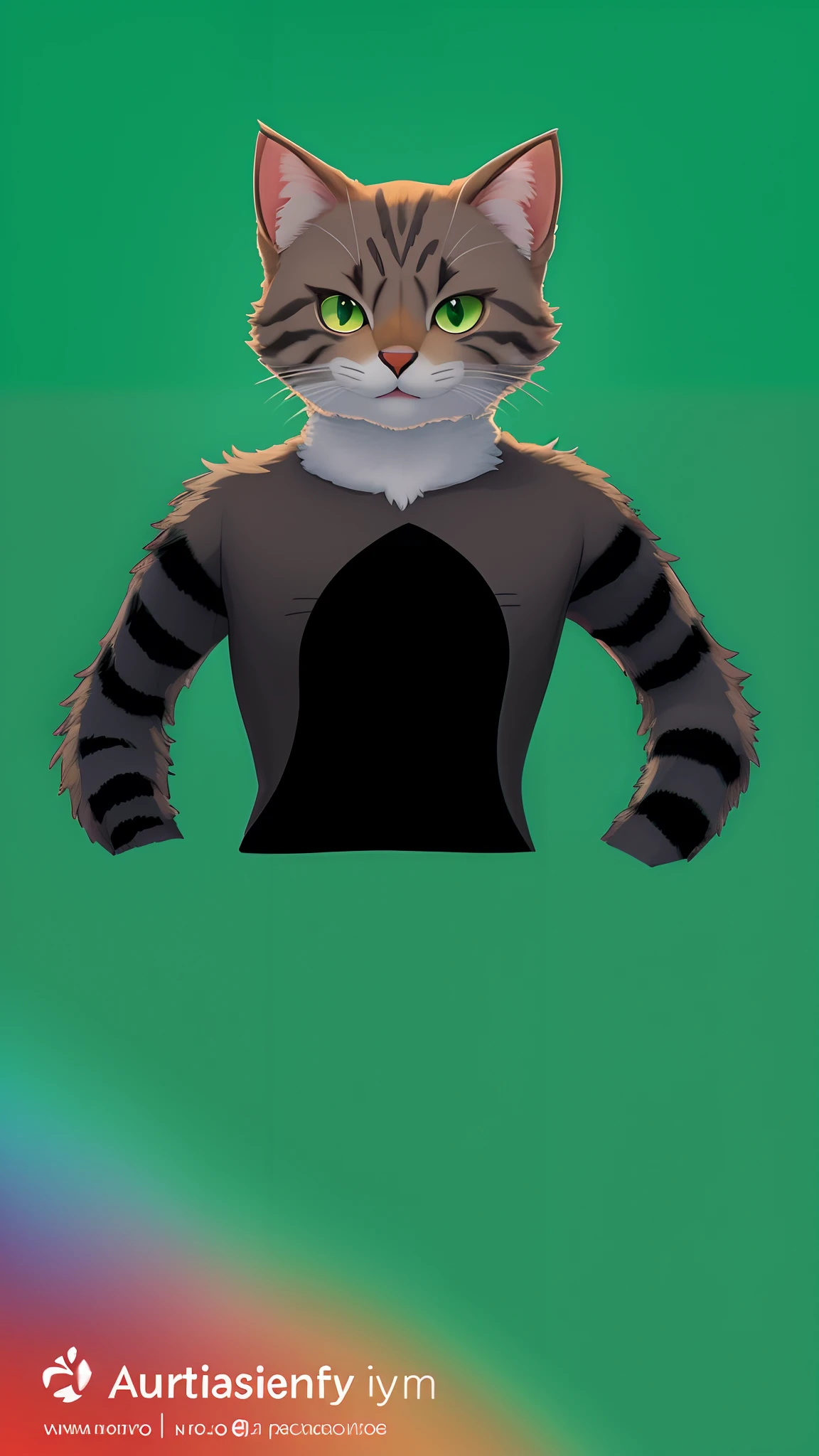 um close up de um gato com um fundo verde, generic furry style, sem linha, zoomed out full body, Caractere mesclado, anthropomorphic cat, anthropomorphic female cat, um gato antro, peludo do gato, Avatar da parte superior do corpo, anthropomorphic cat ninja, symmetrical fullbody rendering, design do gato, personagem peludo, tiro de corpo inteiro