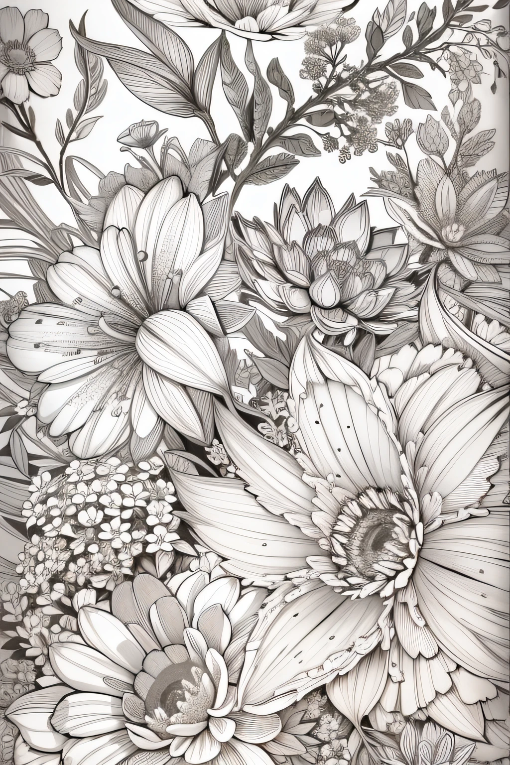 Flower coloring book. Drawing only with outlines with 70% density outlines