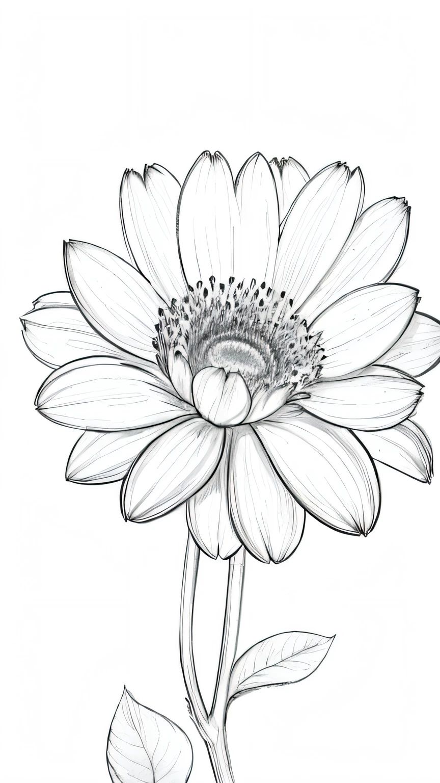 flower, line drawing background, white background, monochrome, line drawing, ((sketch))