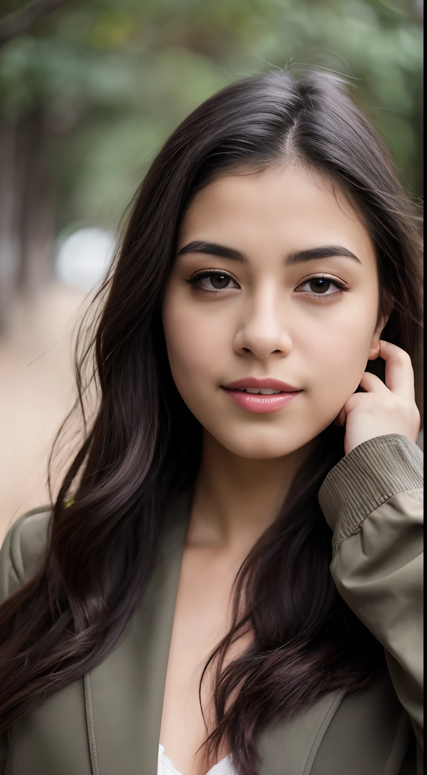 Foto RAW em sequencia, uma foto de uma adolescente anos, corpo inteiro, ar livre, vestindo roupa de frio, tempo nublado, rosto detalhado, planos de fundo detalhados , luzes naturais, HDR, foto realista, foto profissional, flerte com o espectador, visual sexy, fotorrealista, Linda, pele natural, 8k UHD, alta qualidade, filmic grain, Fujifilm XT3