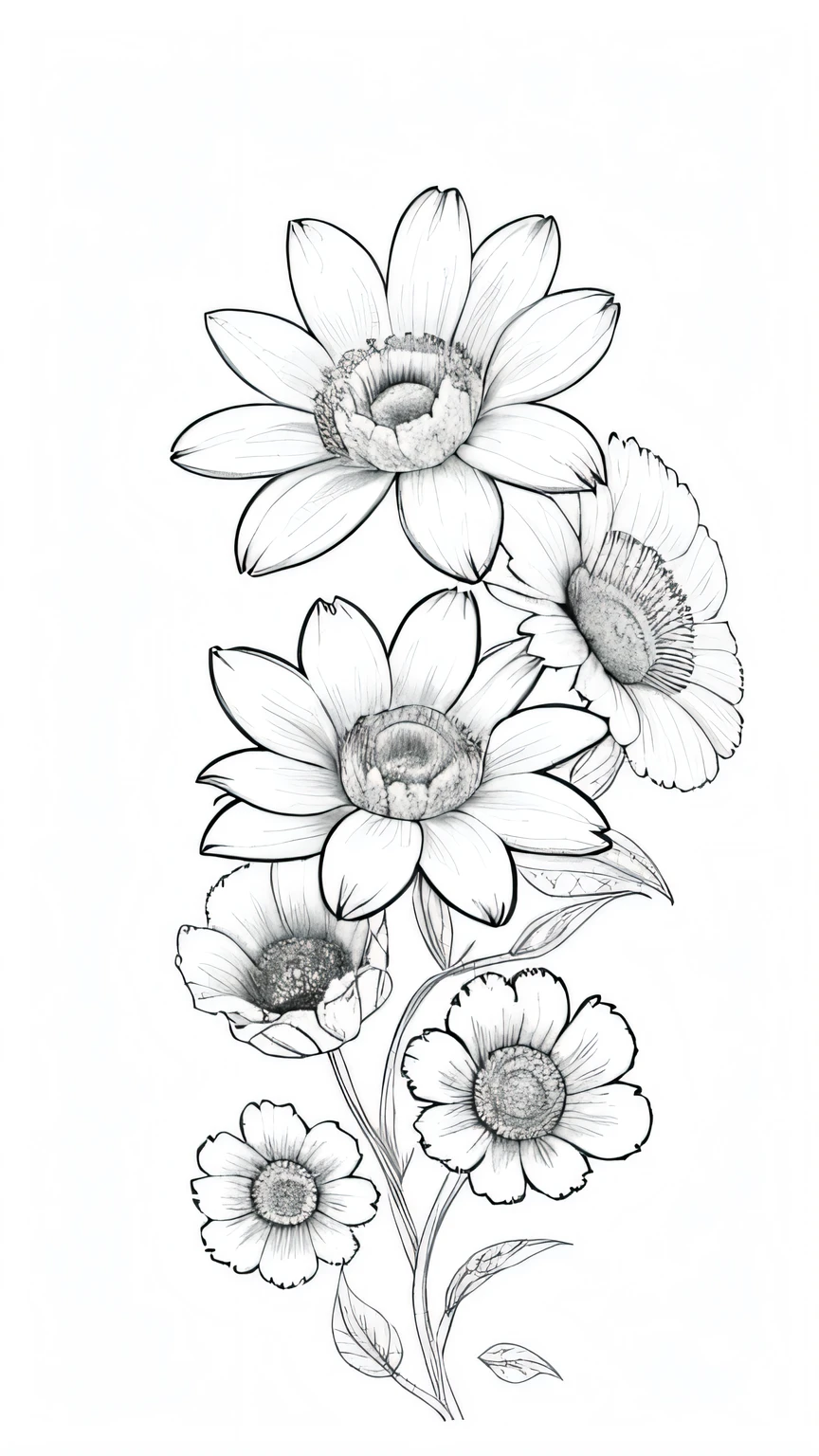 flower, line drawing background, white background, monochrome, line drawing, ((sketch))