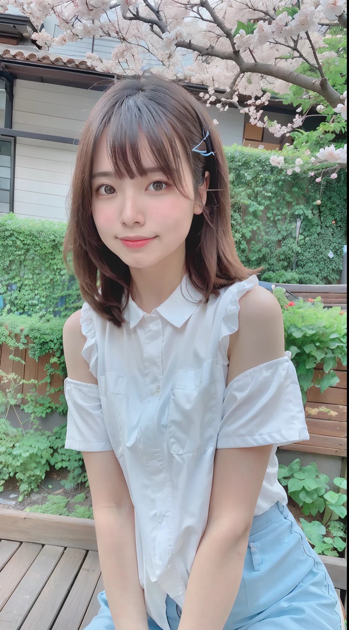 best quality, ultra high res, (photorealistic:1.4),blush,cute,(detailed face),light smile, 
looking at viewer,
upper body, japanese clothes, 
sunny,river,(cherry blossoms),blue sky,