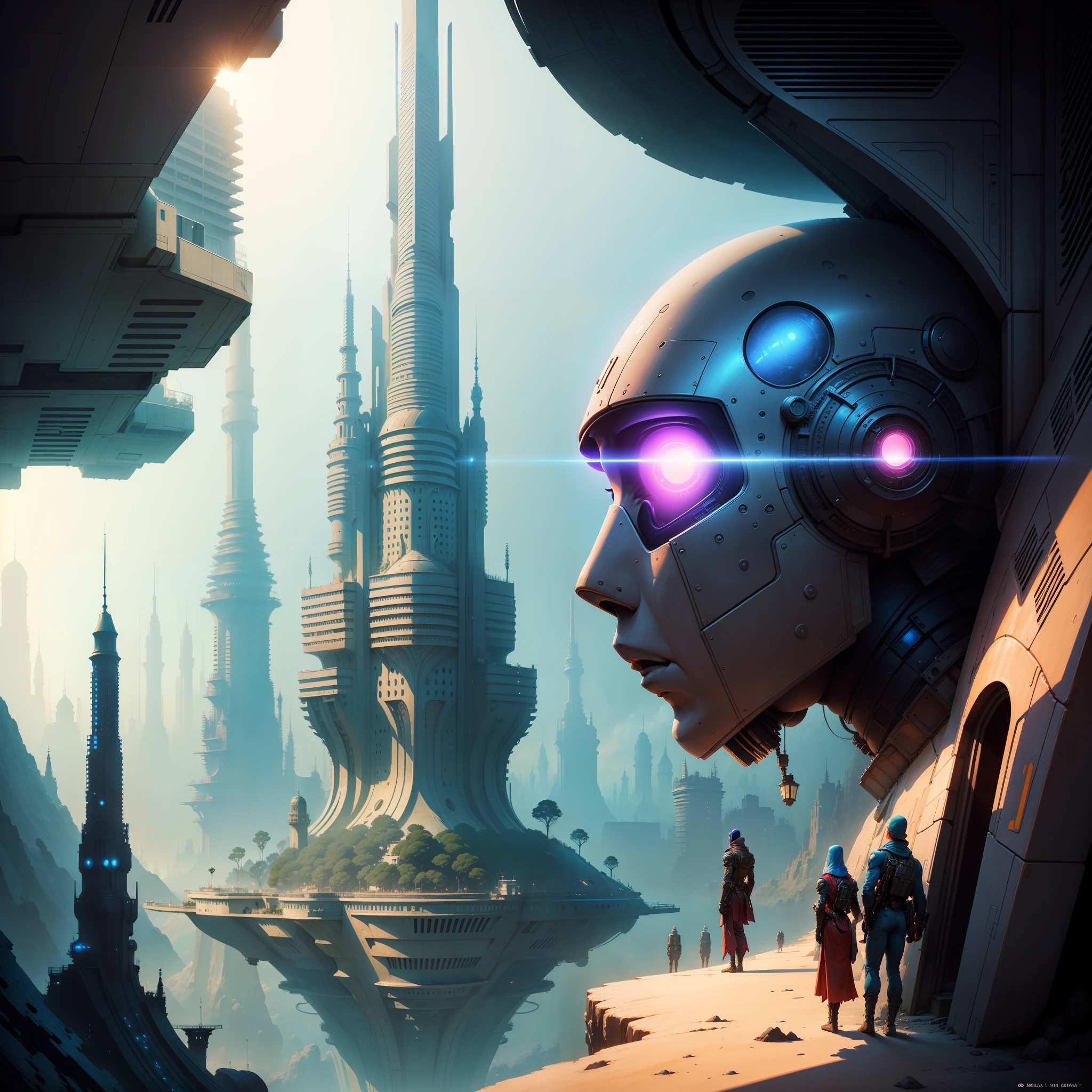 moebius,bilal inspired euro sci-fi art a bustling underwater city with different city sections reflecting varying technology levels, from high-tech metropolis to traditional markets, the contrast in colors and textures should be distinct vibrant yet slightly desaturated,grainy texture