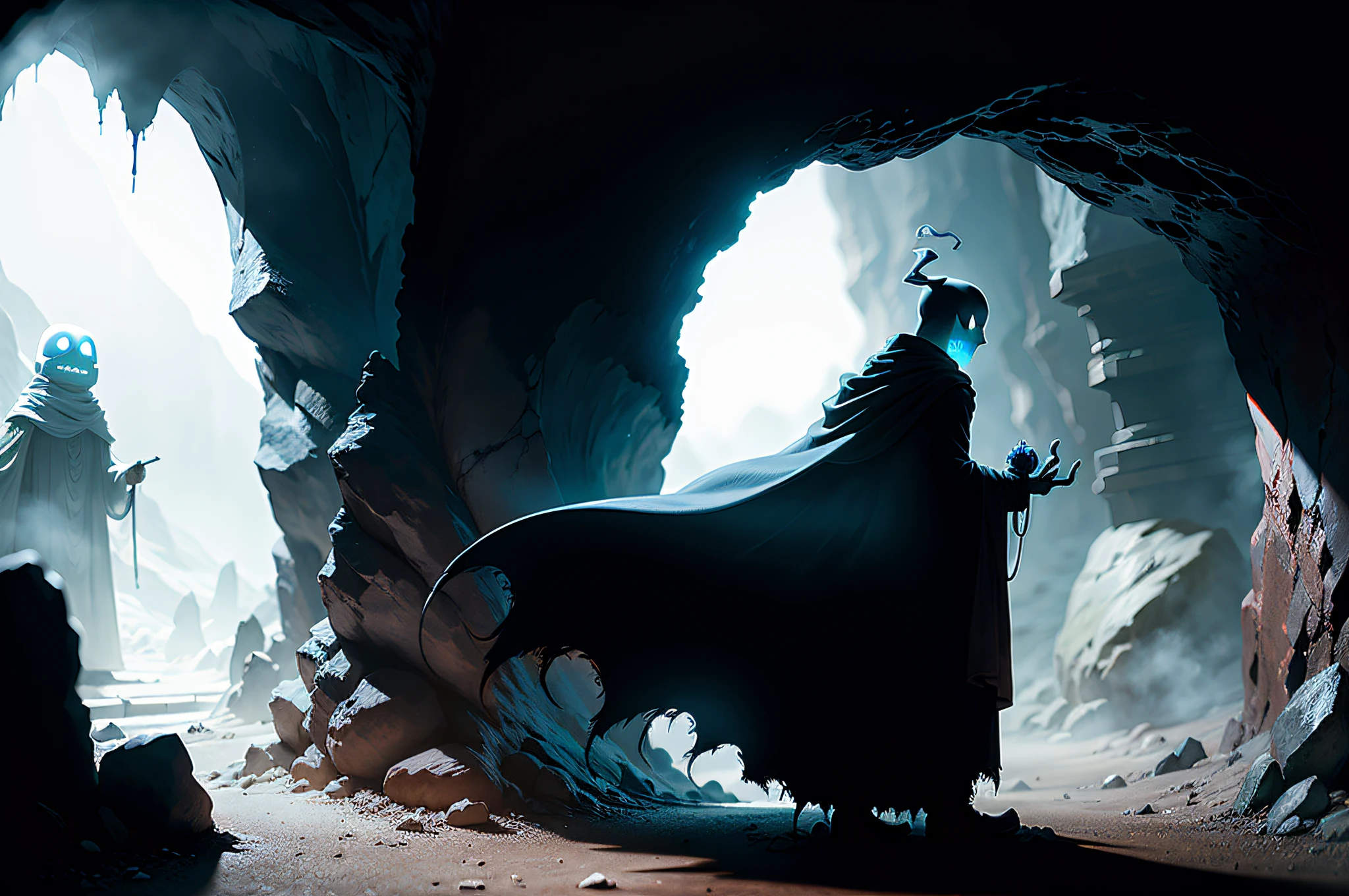 a ghostly specter haunting a cave