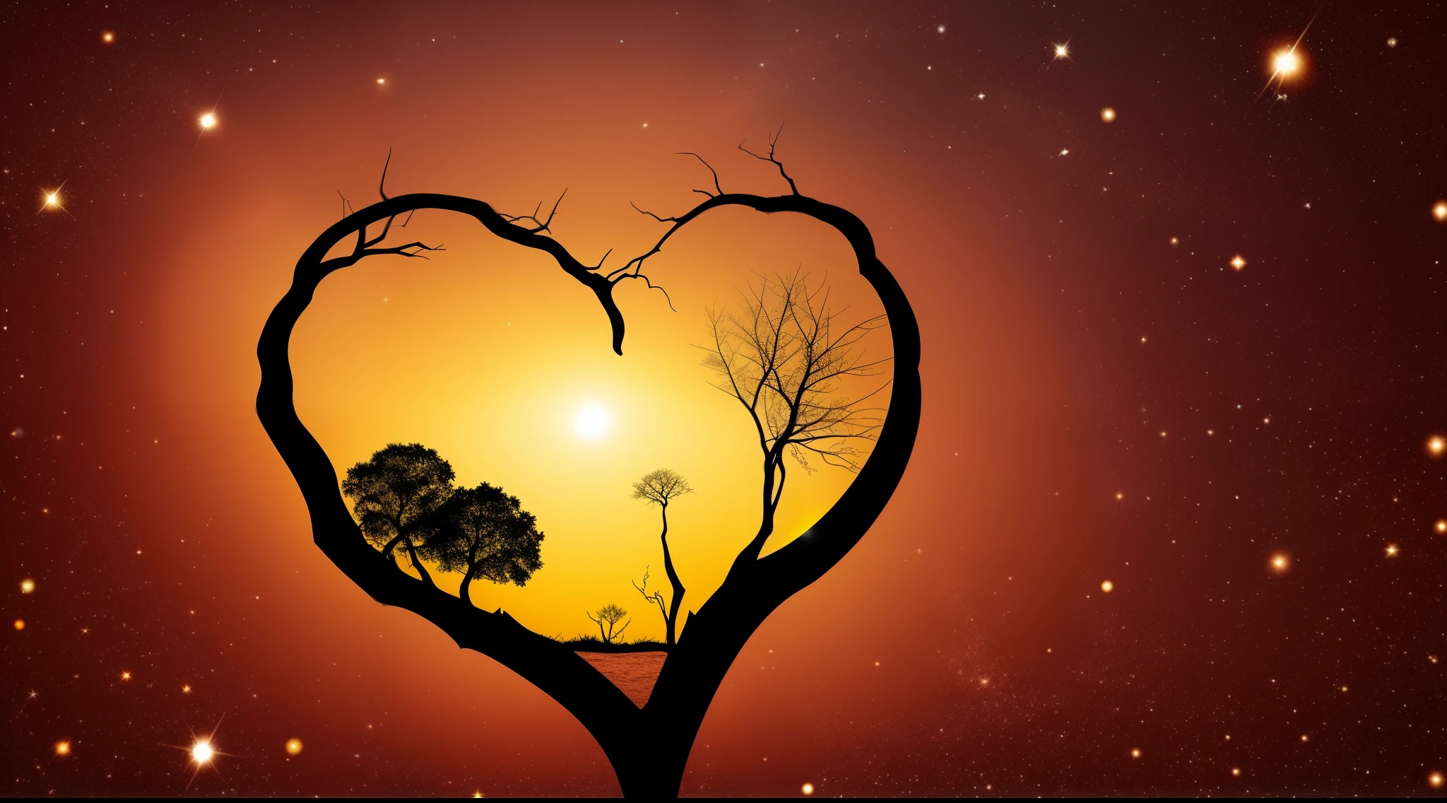 Heart, tree, olho, galaxy, planetas