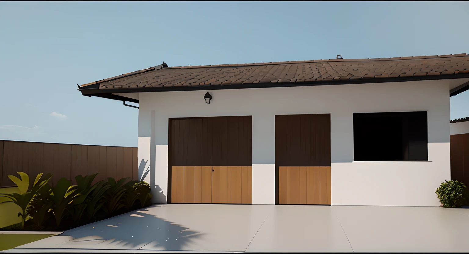 There is a white house with two brown doors and a brown roof, renderizado no lumion pro, renderizado no enscape, renderizado em lumion, fully detailed render, realism rendering, realista estilo 3d, renderizado no Unreal Engine 6, very detailed render, renderizado em corona, 3D rendering, 3D-rendering, lumion rendering, renderizado no Unreal Engine 5
