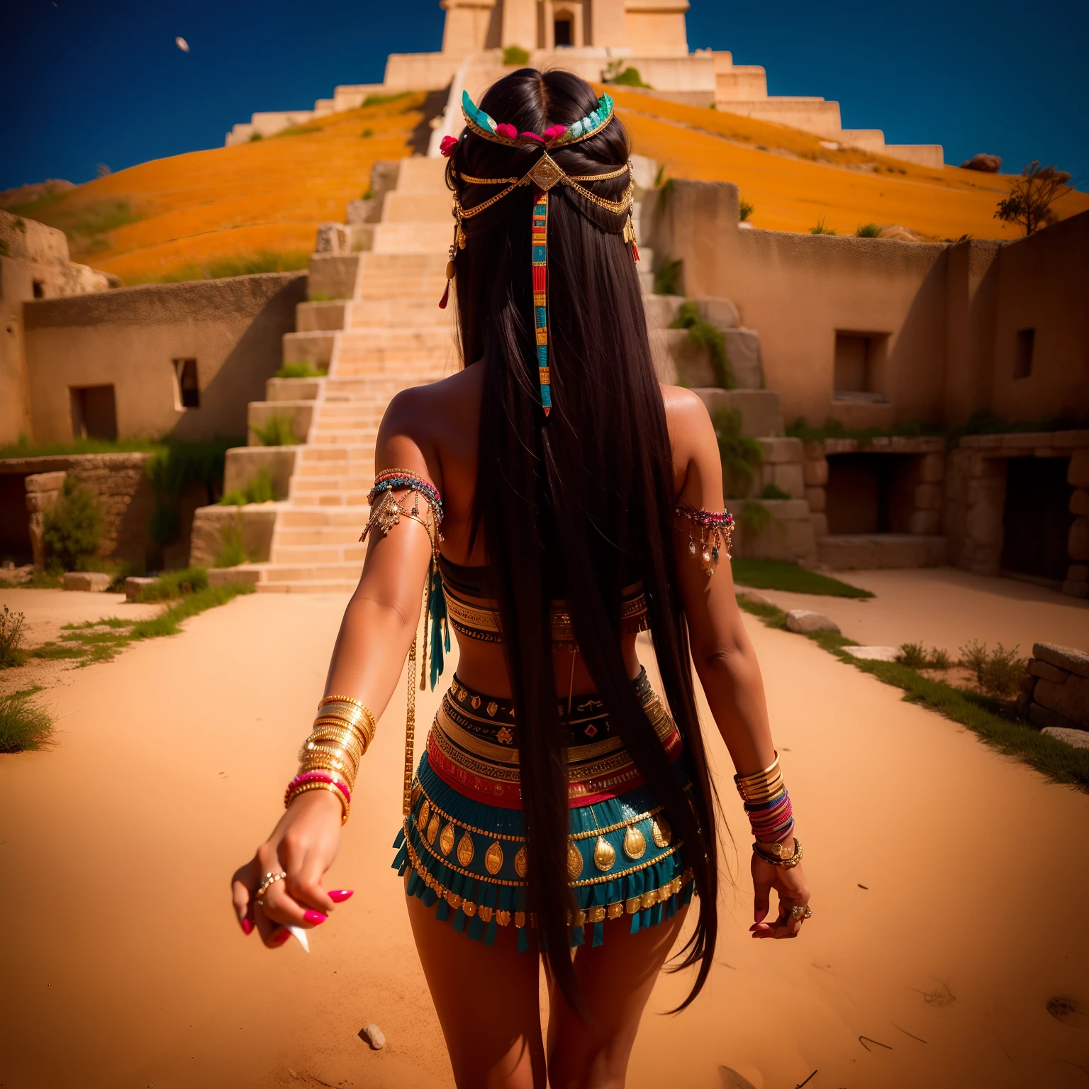 there is a woman with a feather and a mask holding a knife, dark skin female goddess of love, aztec princess portrait, goddess. extremely high detail, a beautiful woman warrior, karol bak uhd, portrait of a woman warrior, beautiful female warrior, aztec warrior goddess, portrait of modern darna, alena aenami and artgerm, indian goddess