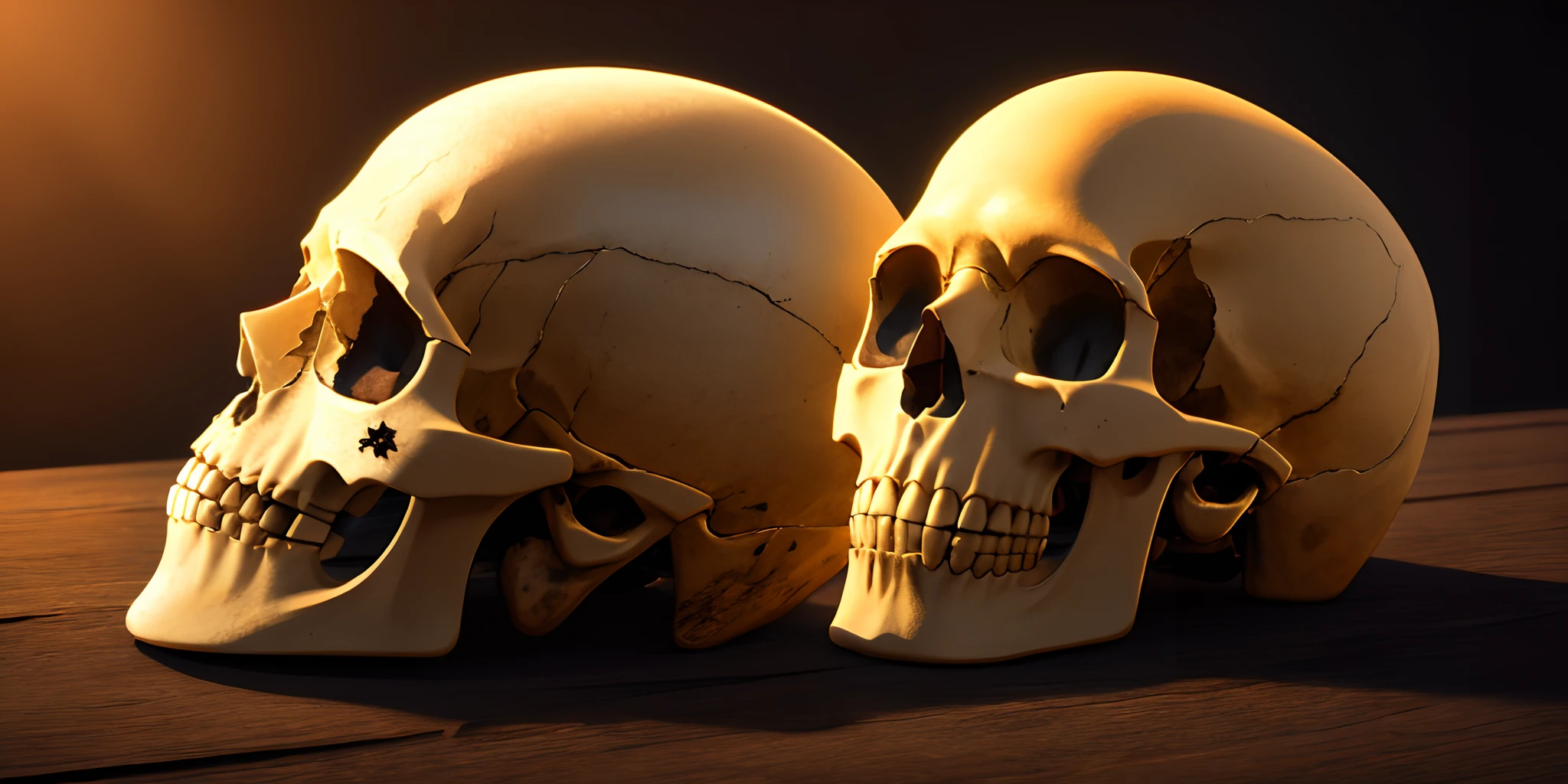 Human skull in hyper-realism in 4K with shadows and cinematic lighting