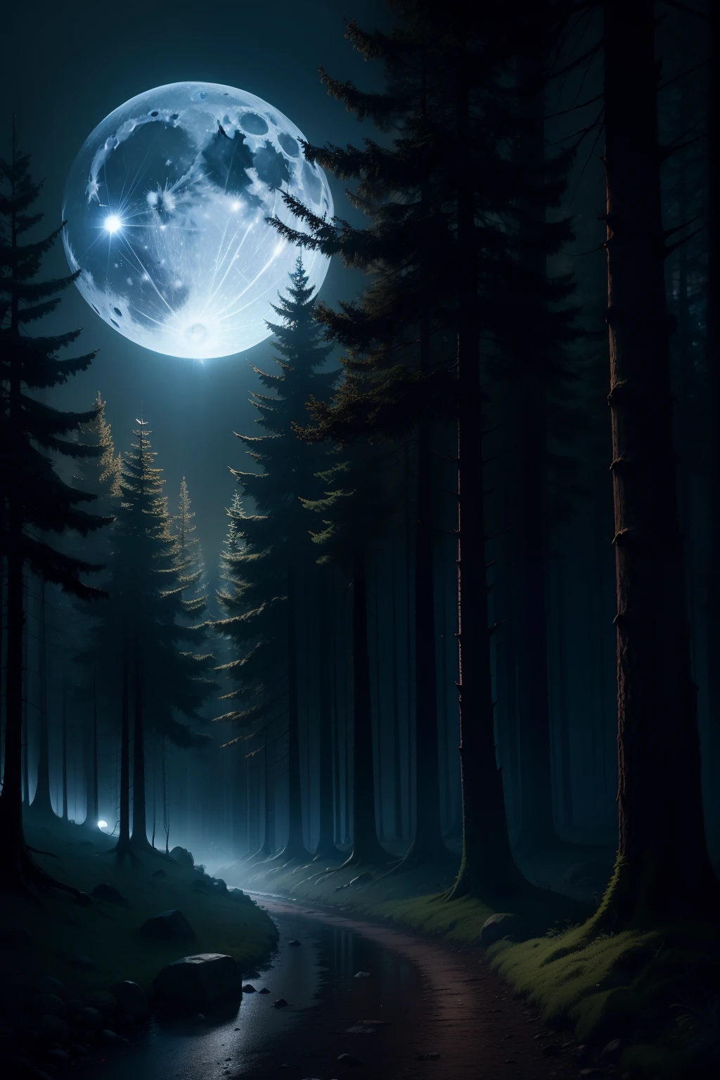 dark forest , full moon, high quality
