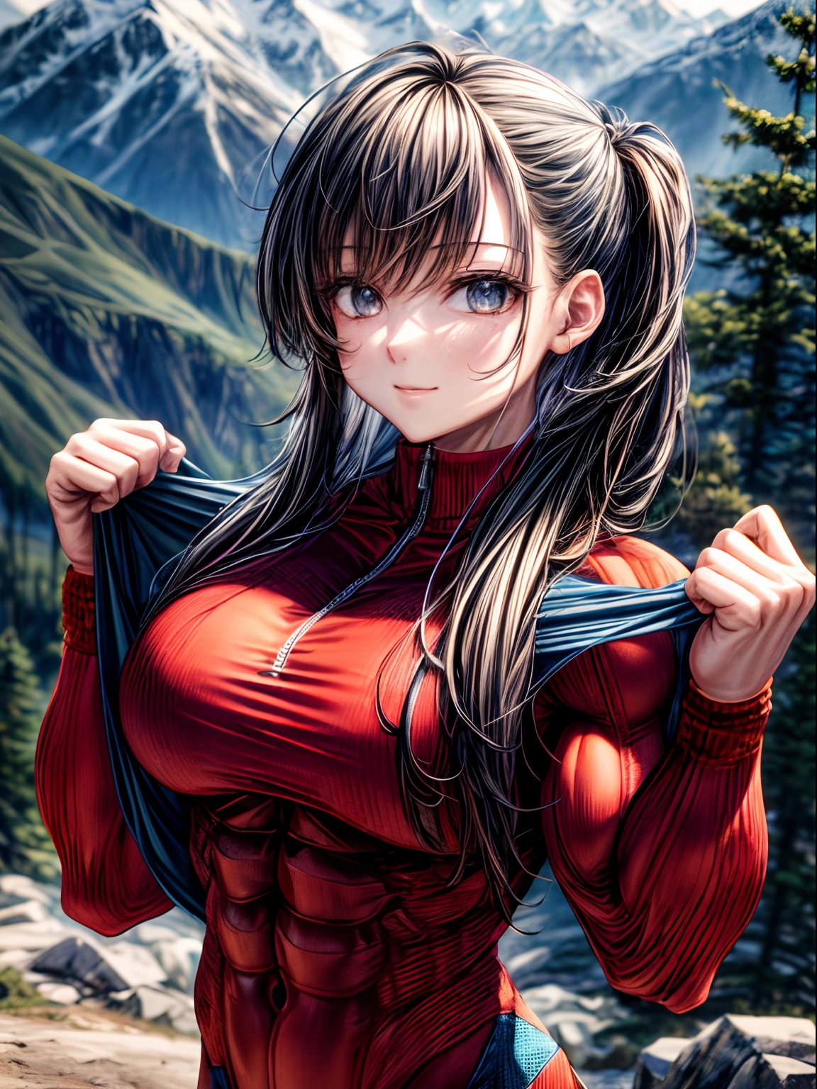 (BEST lighting) , (ultra intricately detailed) , 4K unification, (super-detailed CG: 1.2) , (8K: 1.2),(Original), (Masterpiece) , (Best quality),(Masterpiece:1.4),Anime-ish high quality,(Masterpiece),Masterpiece, Best quality, absurderes,((masterpeace, 4K, 8K, Yes, A high resolution))1girll, She was hiking a mountain,Head to a mountain resort, hiking clothes, Spring, Boots, Perfect figure, Long hair with a shawl, Sweat, Dynamic pose, ((body builder:1.5)),Temple background,(Beautiful bace),(Girl),(Female),(((Upper body:1)))