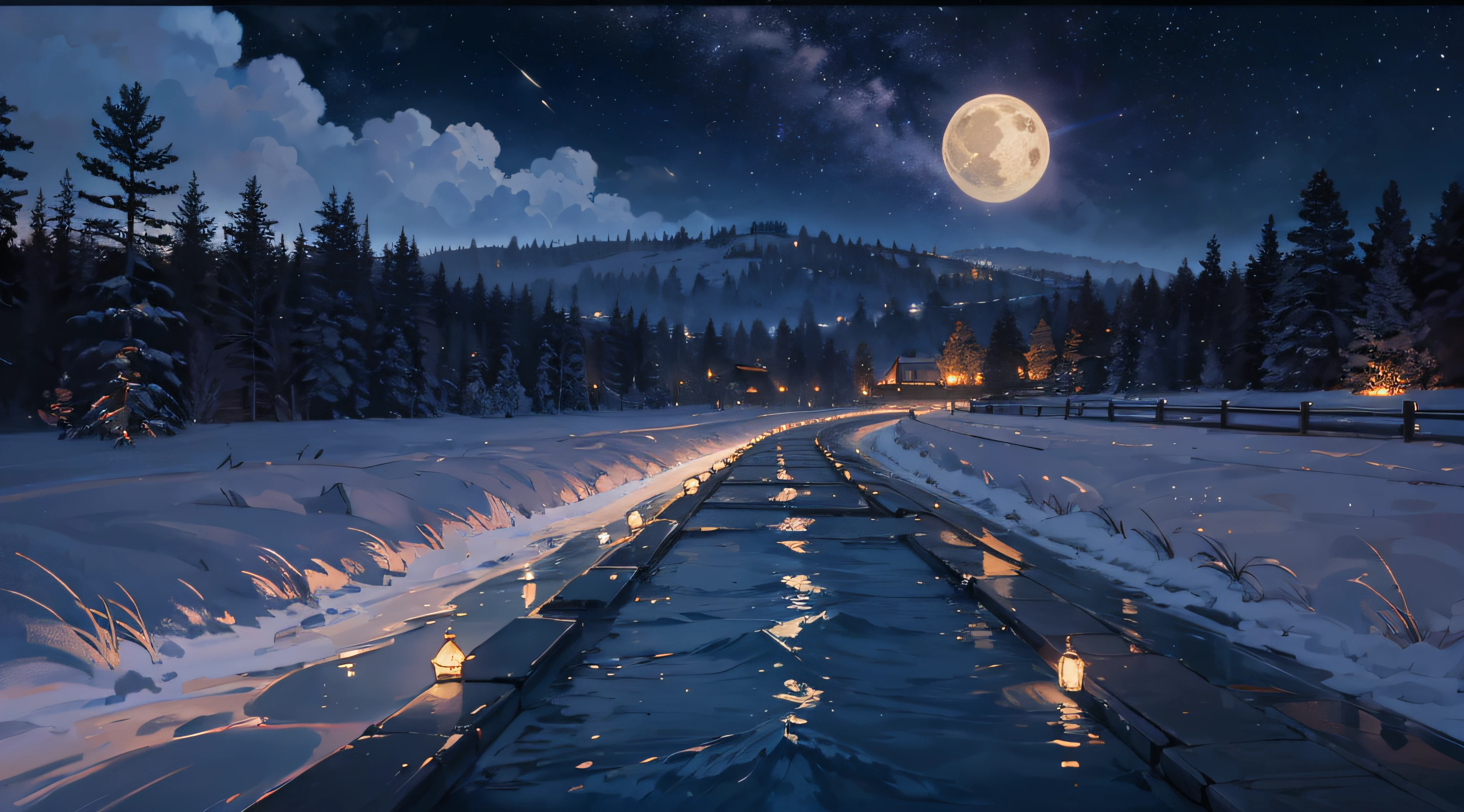 Expansive landscape photograph，（moon full：1.2），（meteors：0.9），（Starcloud：1.3），（Warm light source：1.2），（glowworm：1.2），lamp lights，Lots of purple and orange，Complicated details，Volumetriclighting，Realism BREAK（tmasterpiece：1.2），（best qualtiy），8K，Ultra-detailed，（dynamic compositions：1.4），The is very detailed，Colorful details，（Irridescent color：1.2），（luminouslighting，Atmospheric lighting），dream magical，magical，（独奏：1.2），（（best qualtiy））， （（tmasterpiece））， （the detail：1.4），depth of fields，maximum definition and sharpness，perfectly proportions，Fluttering clouds，Wallpapers
