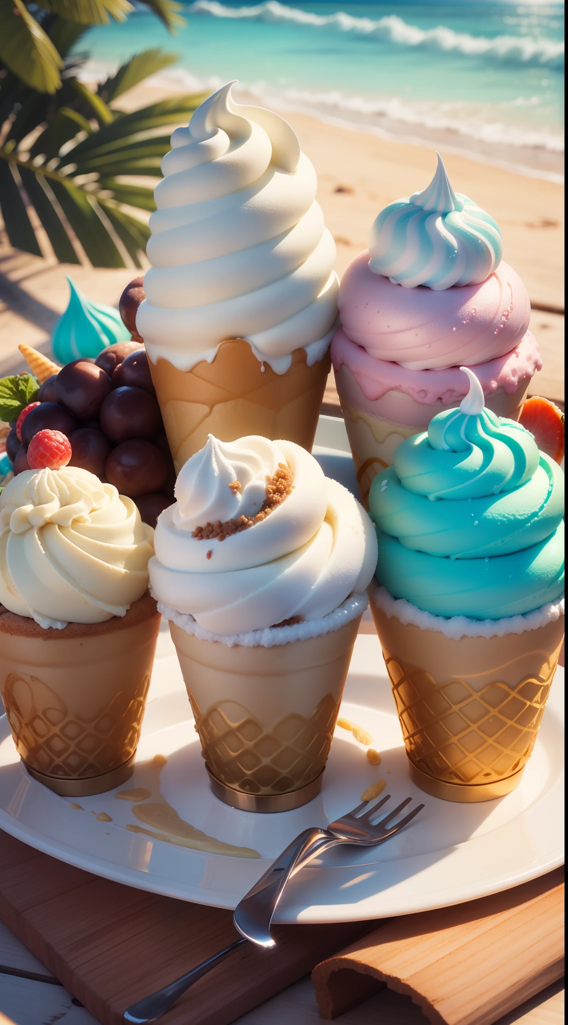 Quatro sorvetes, sorveteria, 4 sorvetes, apenas 4 sorvetes, bolas de sorvete, ice cream cone, 8k