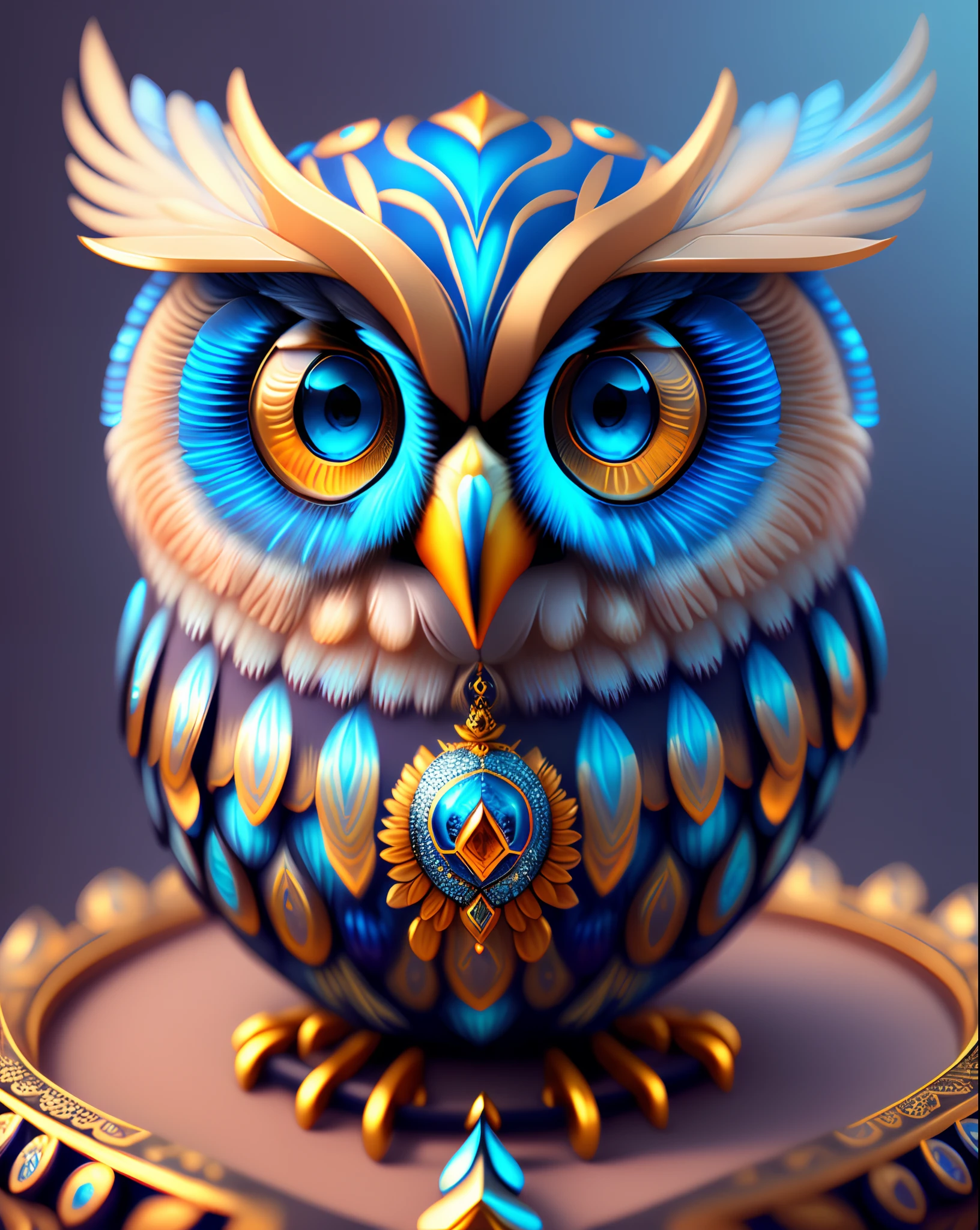 a digital painting of an owl with blue eyes, unreal engine render + a goddess, very detailed , beeple global illumination, elaborate ornate jewellery, trending on cgisociety, motion graphics, rossdraws global illumination, cgsociety