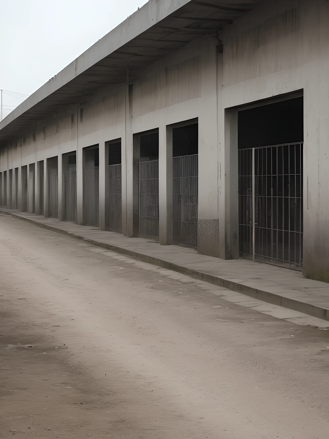Realistic photo of a concentration camp, da segunda guerra mundial, com prisioneiros tristes, sombrio
